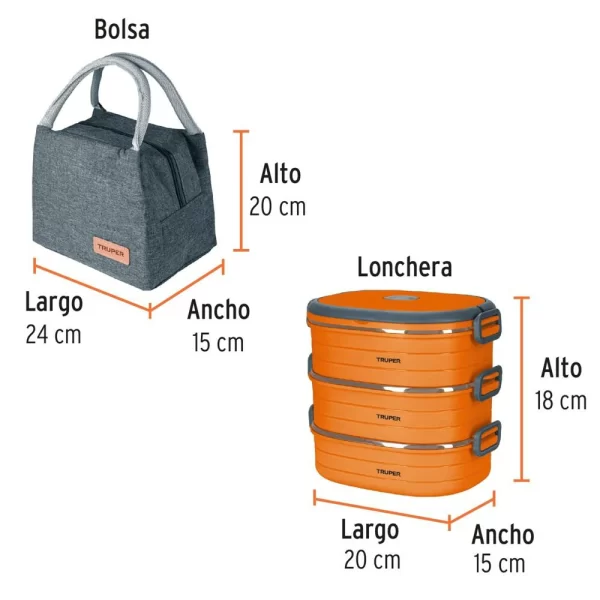 Portacomida Térmica Con 3 Recipientes De Acero Inoxidable - Imagen 3