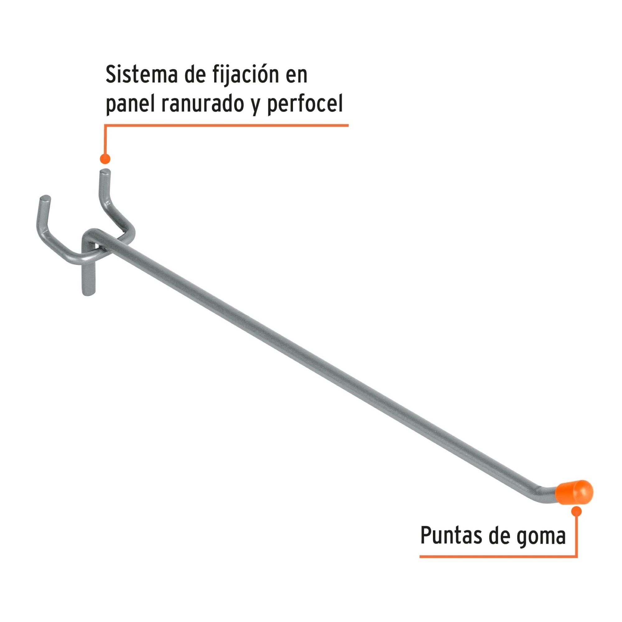 Gancho Recto De 20 cm Para Panel Ranurado. Con Punta De Goma - Imagen 2
