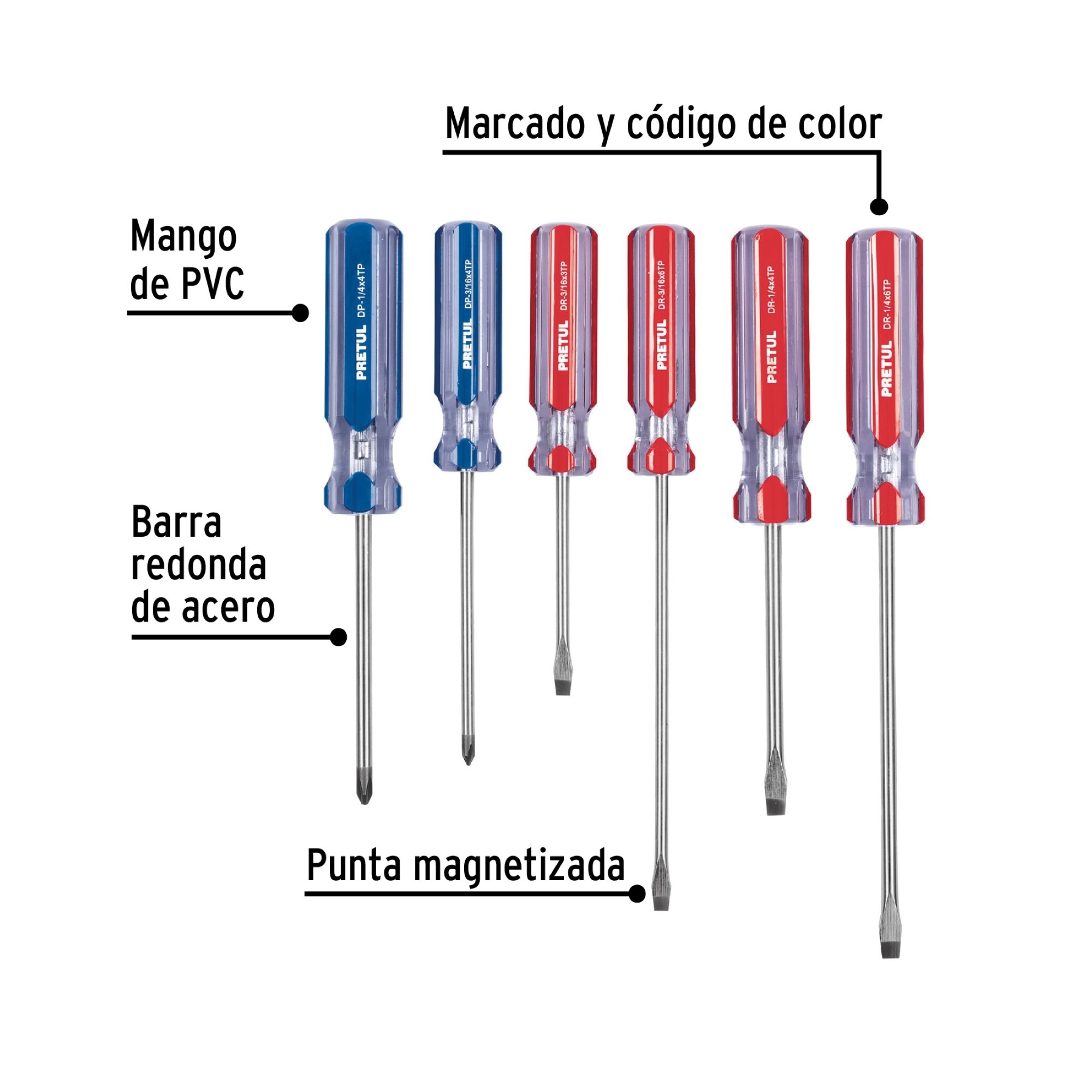 Juego De 6 Destornillares Mango De Pvc Con Puntas Magnéticas - Imagen 3