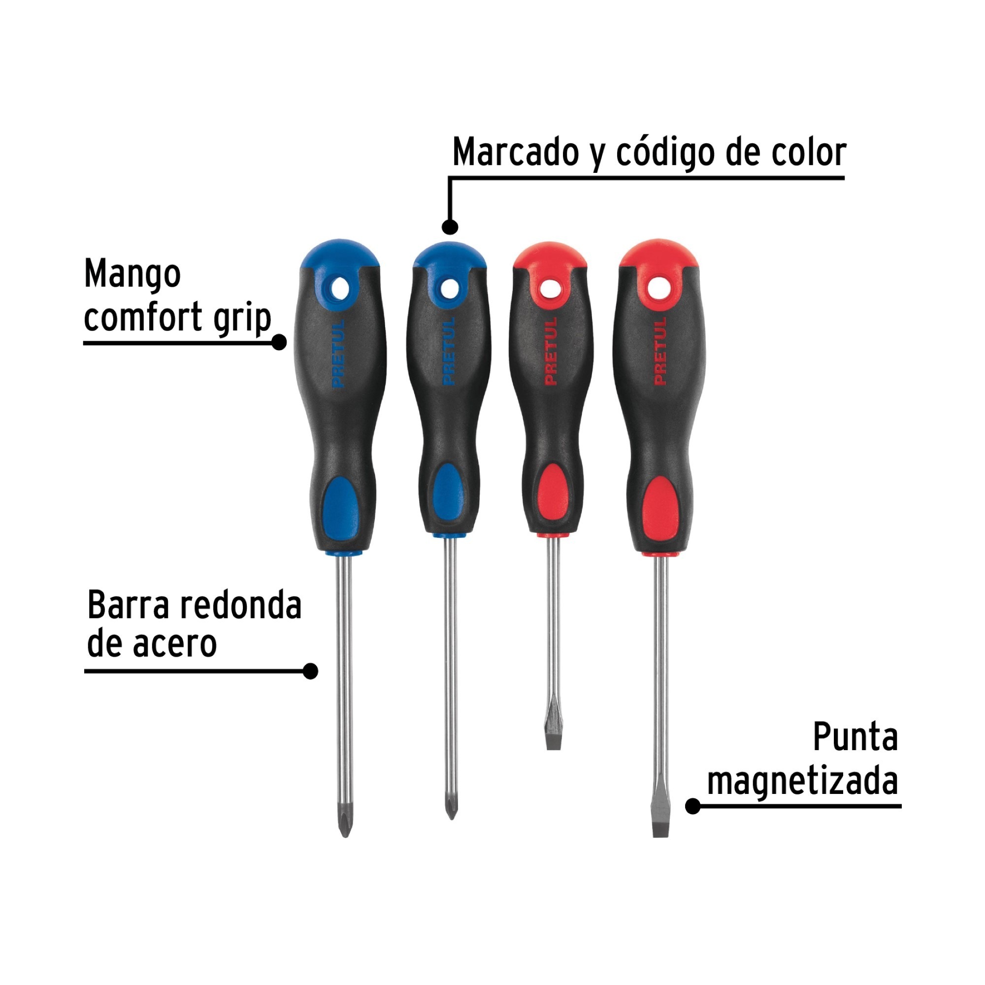 Juego De 4 Destornilladores Comfort Grip Con Puntas Magnéticas - Imagen 3