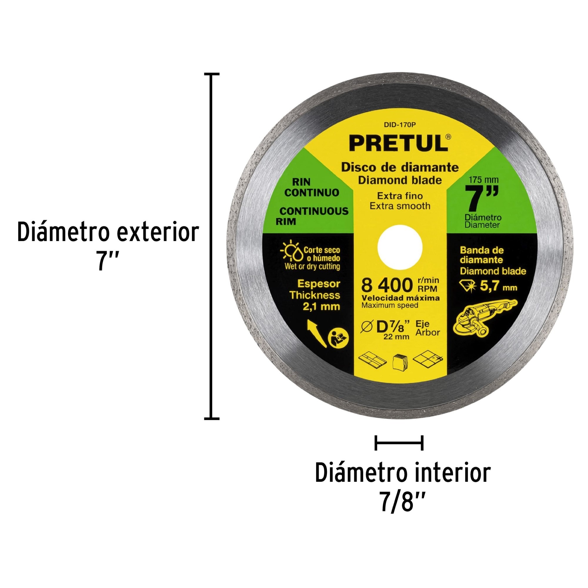 Disco De Diamante Rin Continuo Fino De 7". Centro 7/8" - Imagen 3