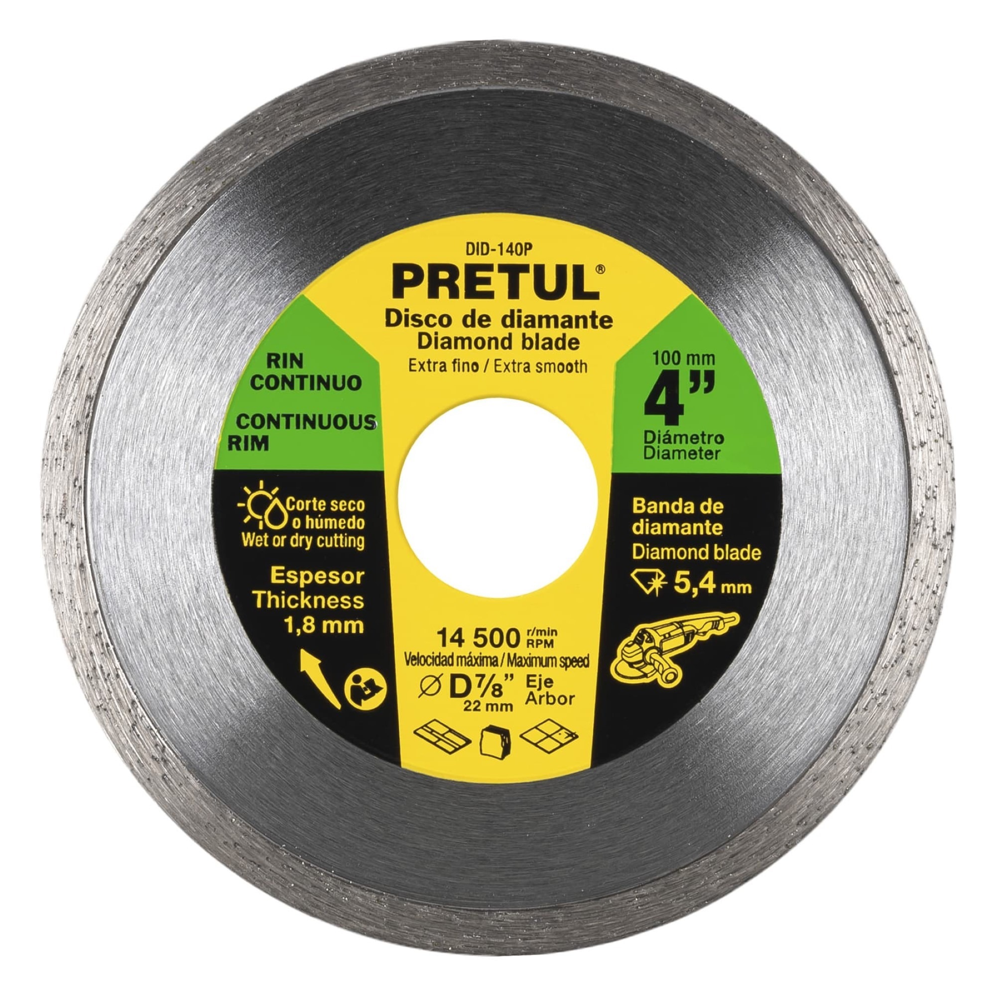 Disco De Diamante Rin Continuo Fino De 4". Centro 7/8"