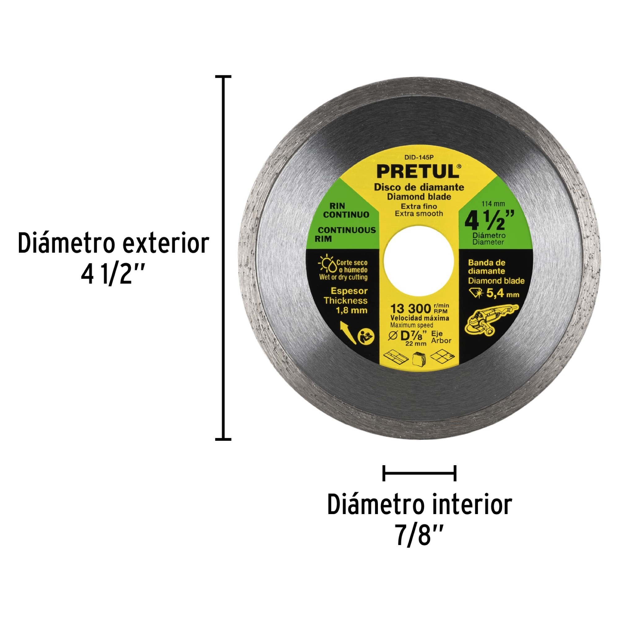 Disco De Diamante Rin Continuo Fino De 4.1/2". Centro 7/8" - Imagen 3