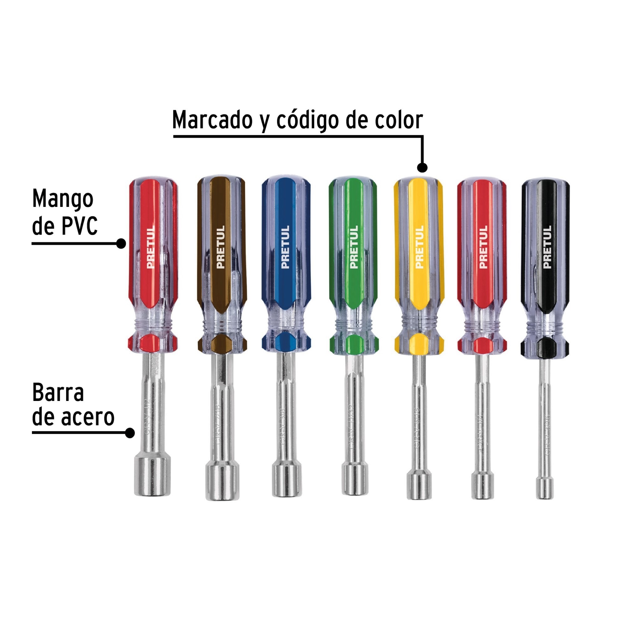 Juego De 7 Destornillares De Pvc Con Copa 3/16" A 1/2" - Imagen 3