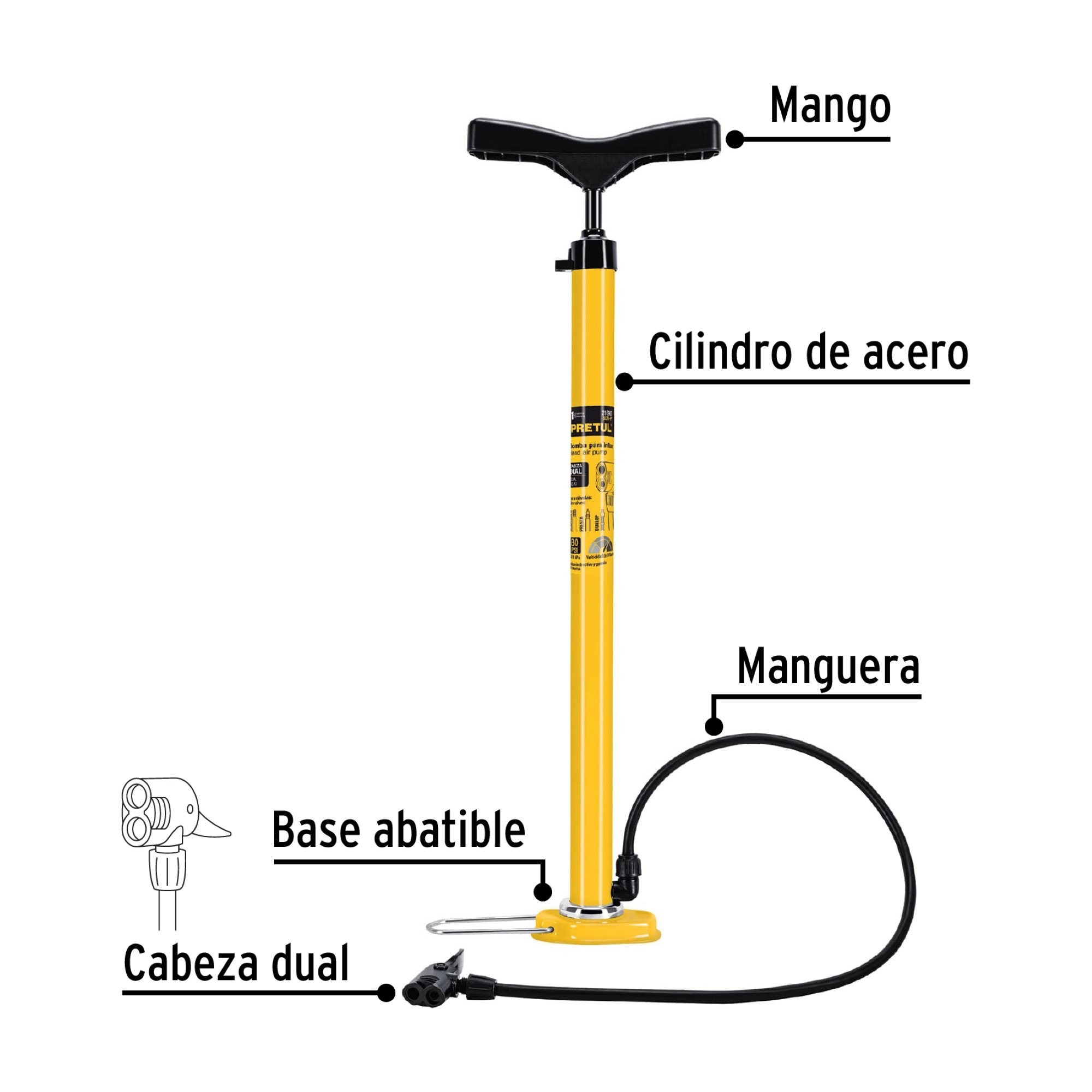 Bomba Manual para Inflar Llanta de Bicicleta 80 PSI - Imagen 3