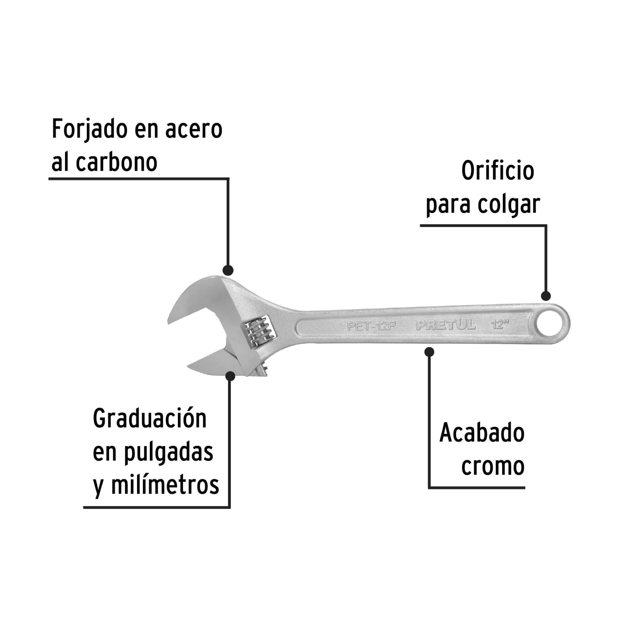 Llave Expansiva Cromada De 12" Con Apertura De 1.5/16" - Imagen 3