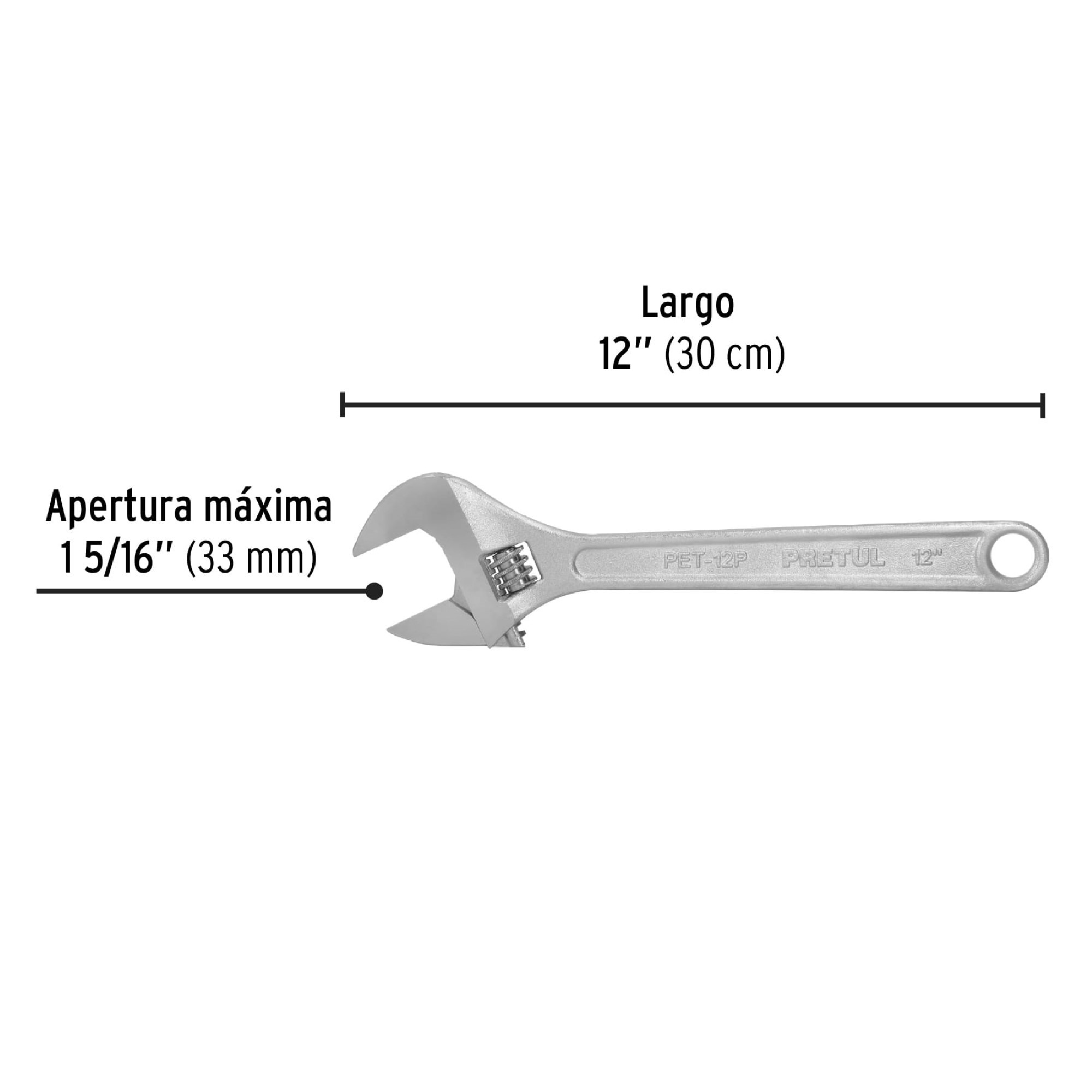 Llave Expansiva Cromada De 12" Con Apertura De 1.5/16" - Imagen 4