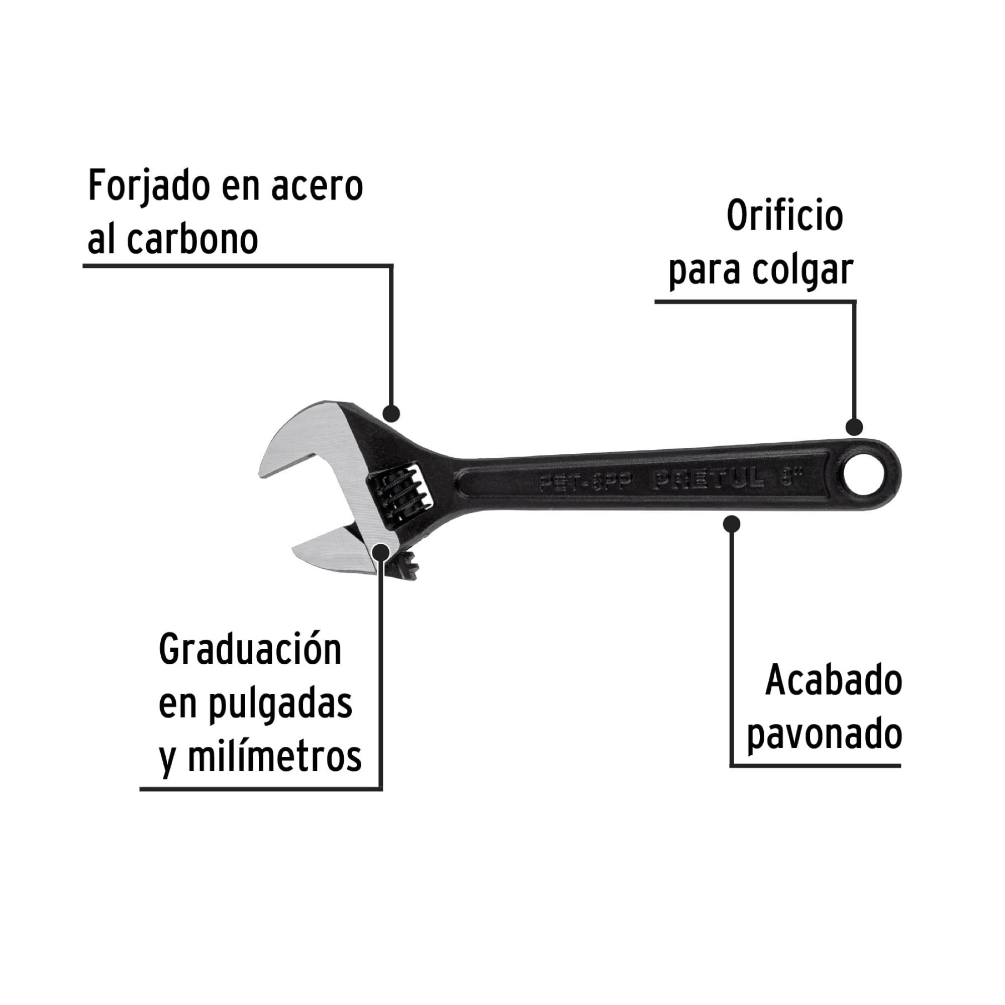 Llave Expansiva Pavonada De 8" Con Apertura De 15/16" - Imagen 3