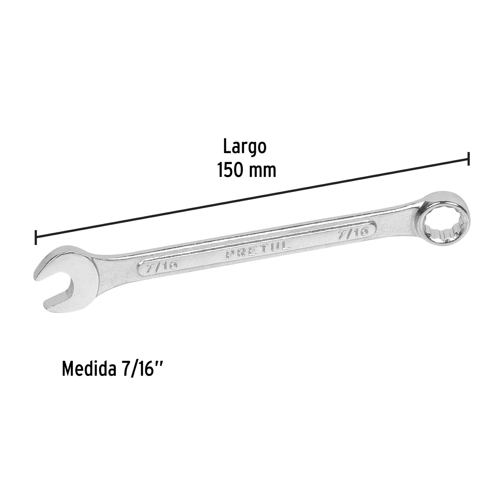 Llave Mixta De 7/16" En Acero Cromo Vanadio. Largo 150 mm - Imagen 4