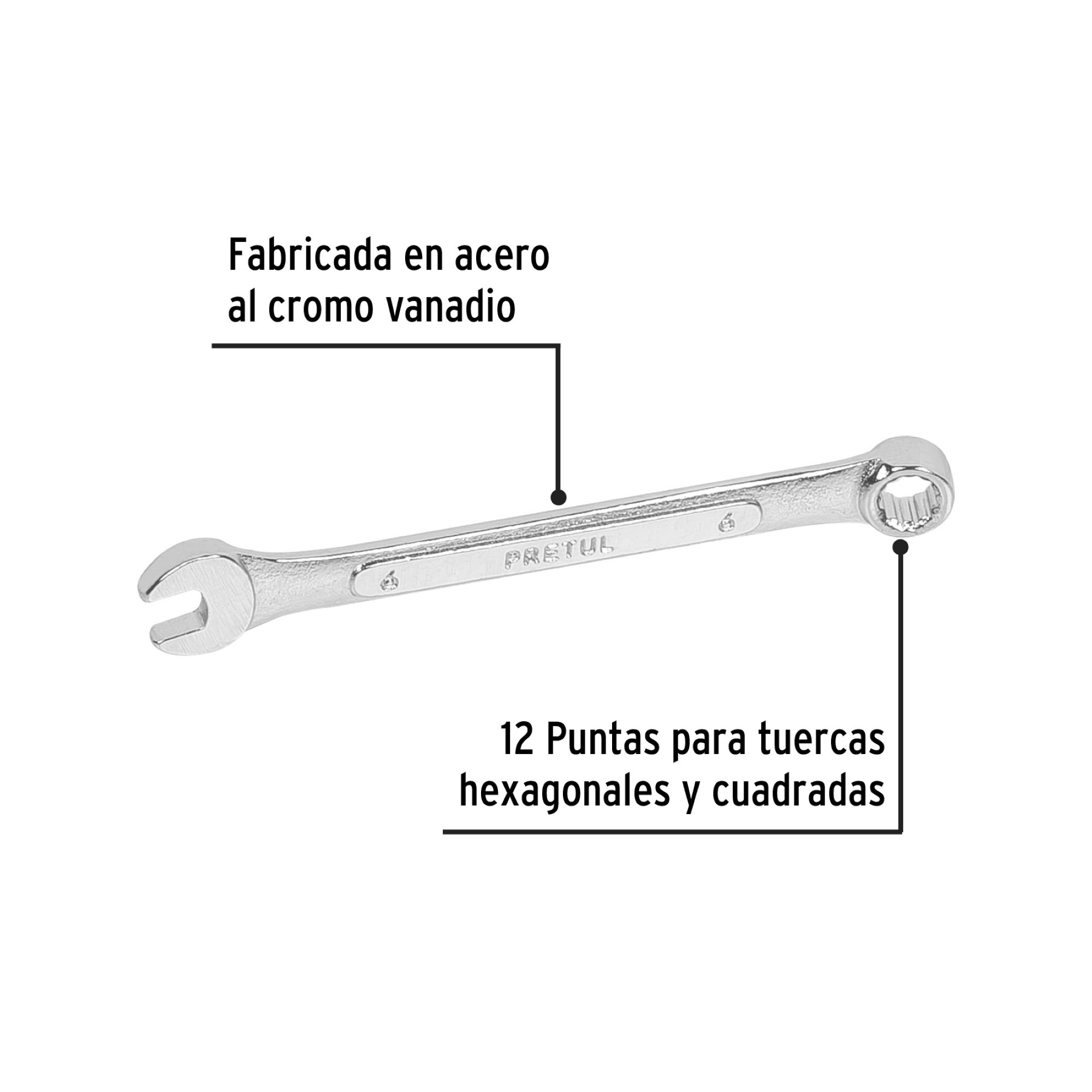 Llave Mixta De 6 mm En Acero Cromo Vanadio. Largo 100 mm - Imagen 3