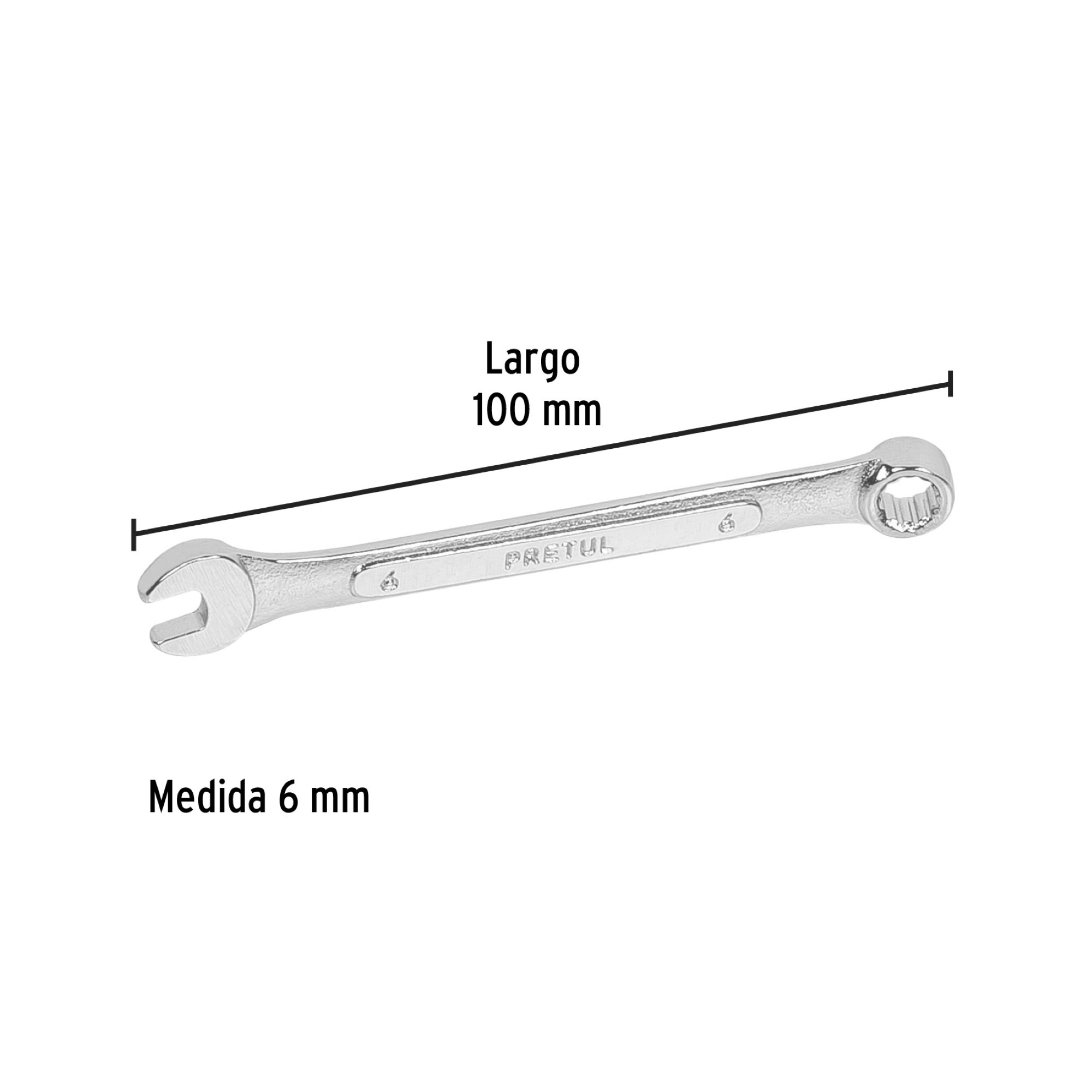 Llave Mixta De 6 mm En Acero Cromo Vanadio. Largo 100 mm - Imagen 4
