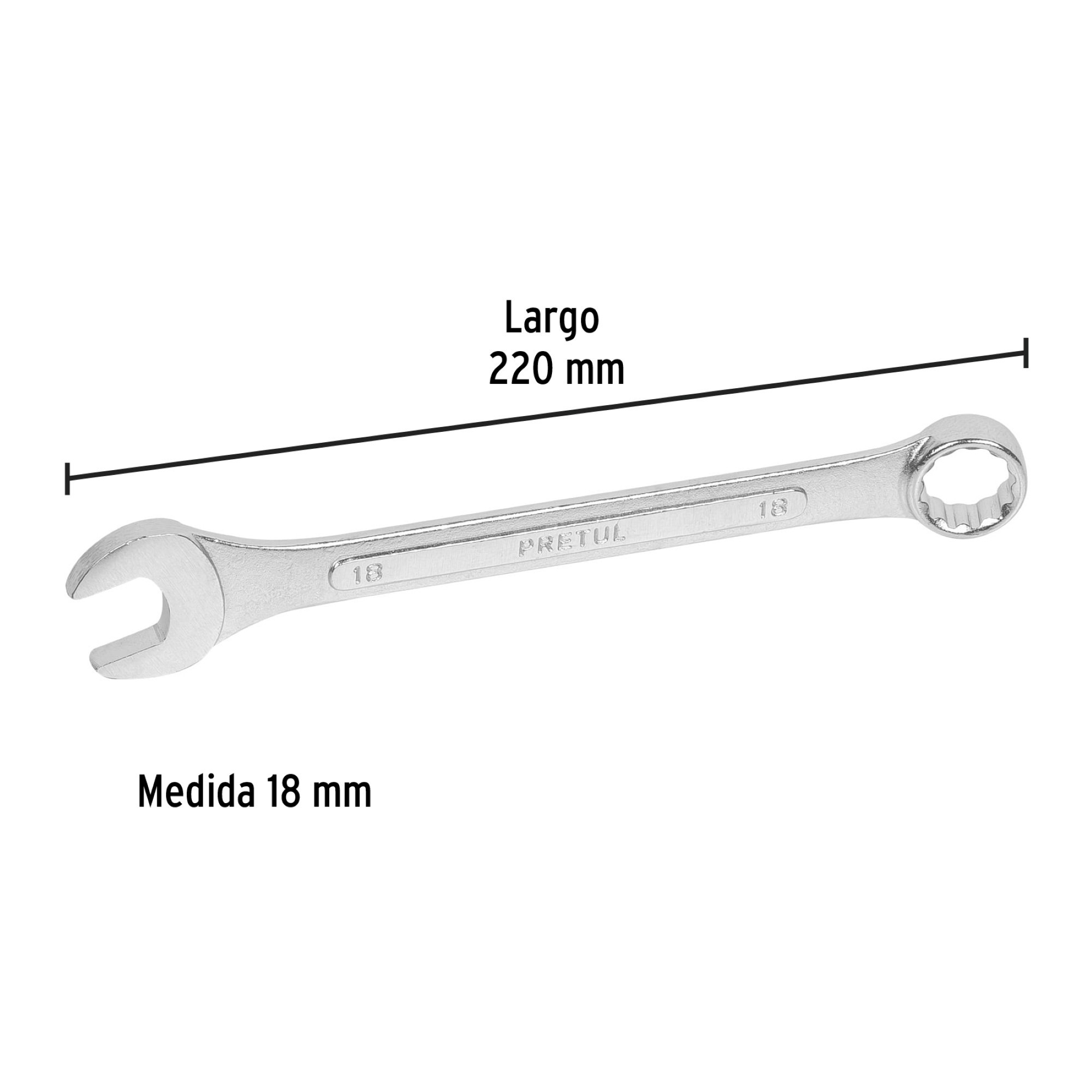 Llave Mixta De 18 mm En Acero Cromo Vanadio. Largo 220 mm - Imagen 4