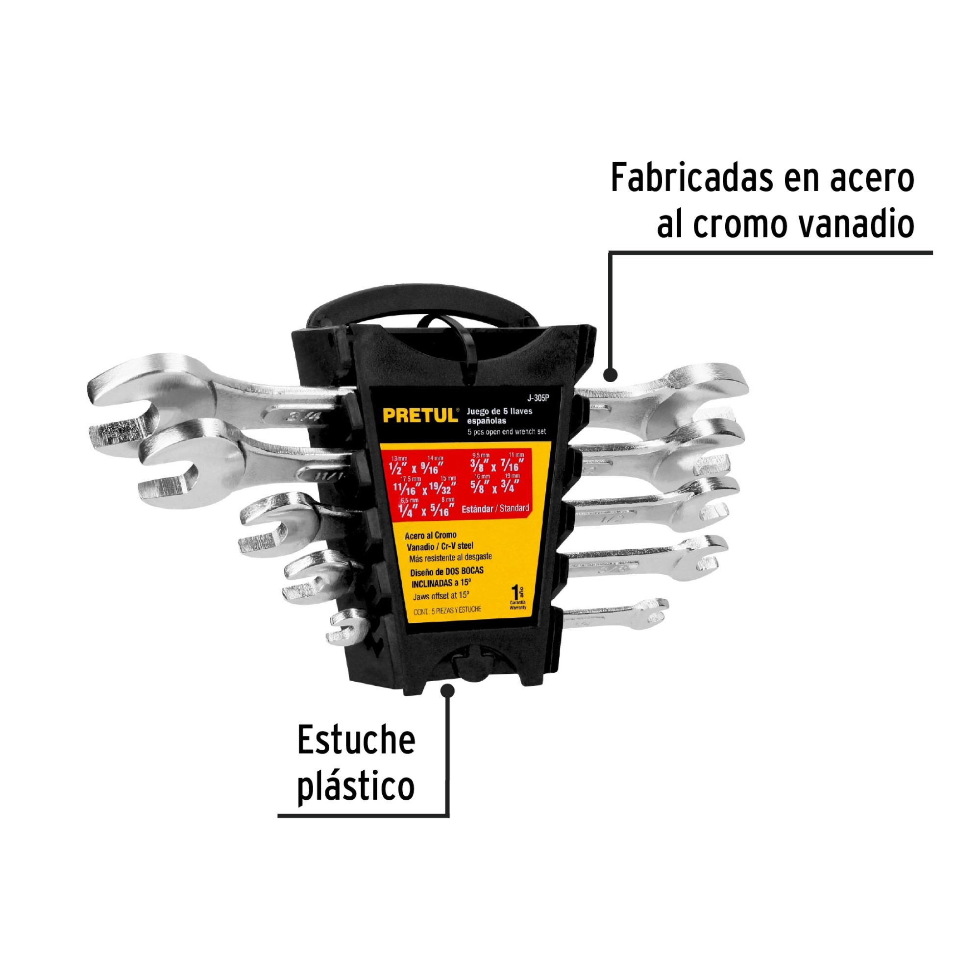 Juego De 5 Llaves Boca Abierta Desde 1/4" Hasta 3/4" - Imagen 2