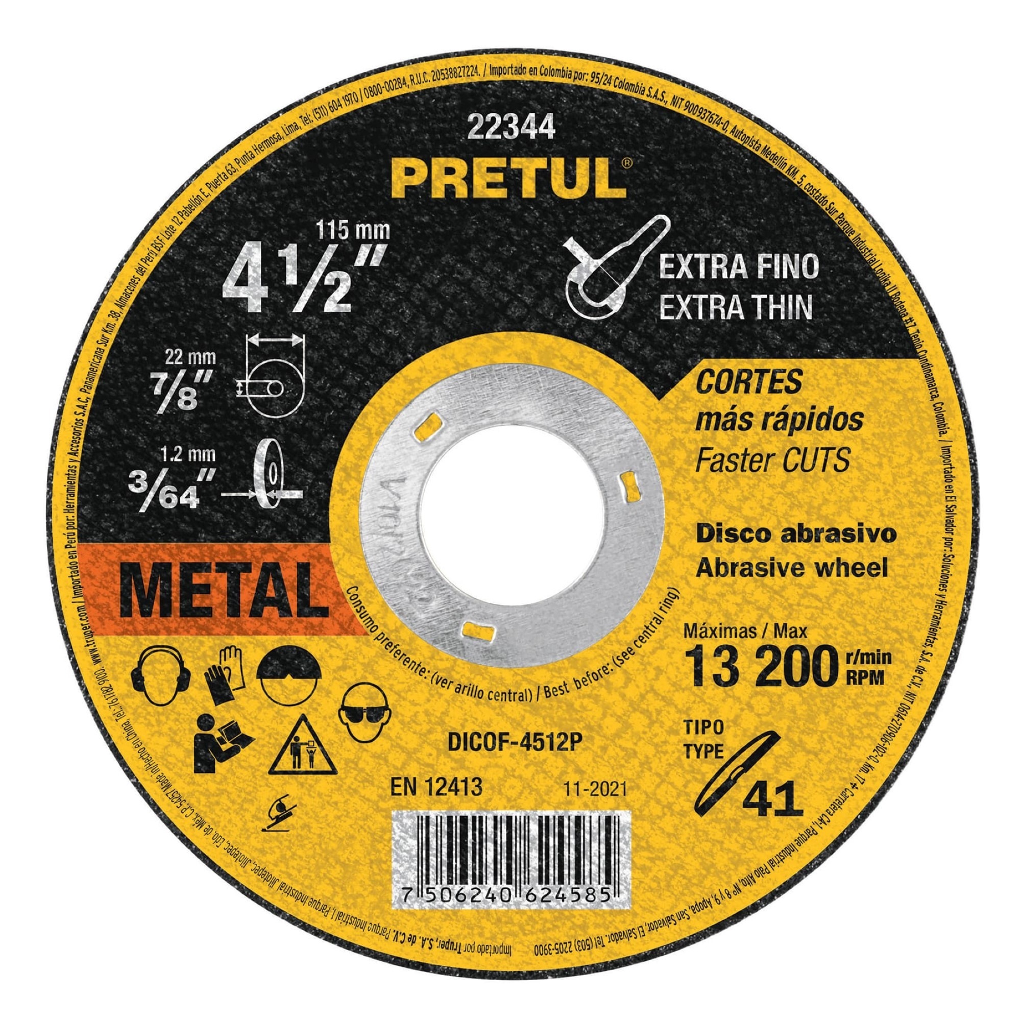 Disco Corte Extrafino De Metal De 4.1/2". Uso General