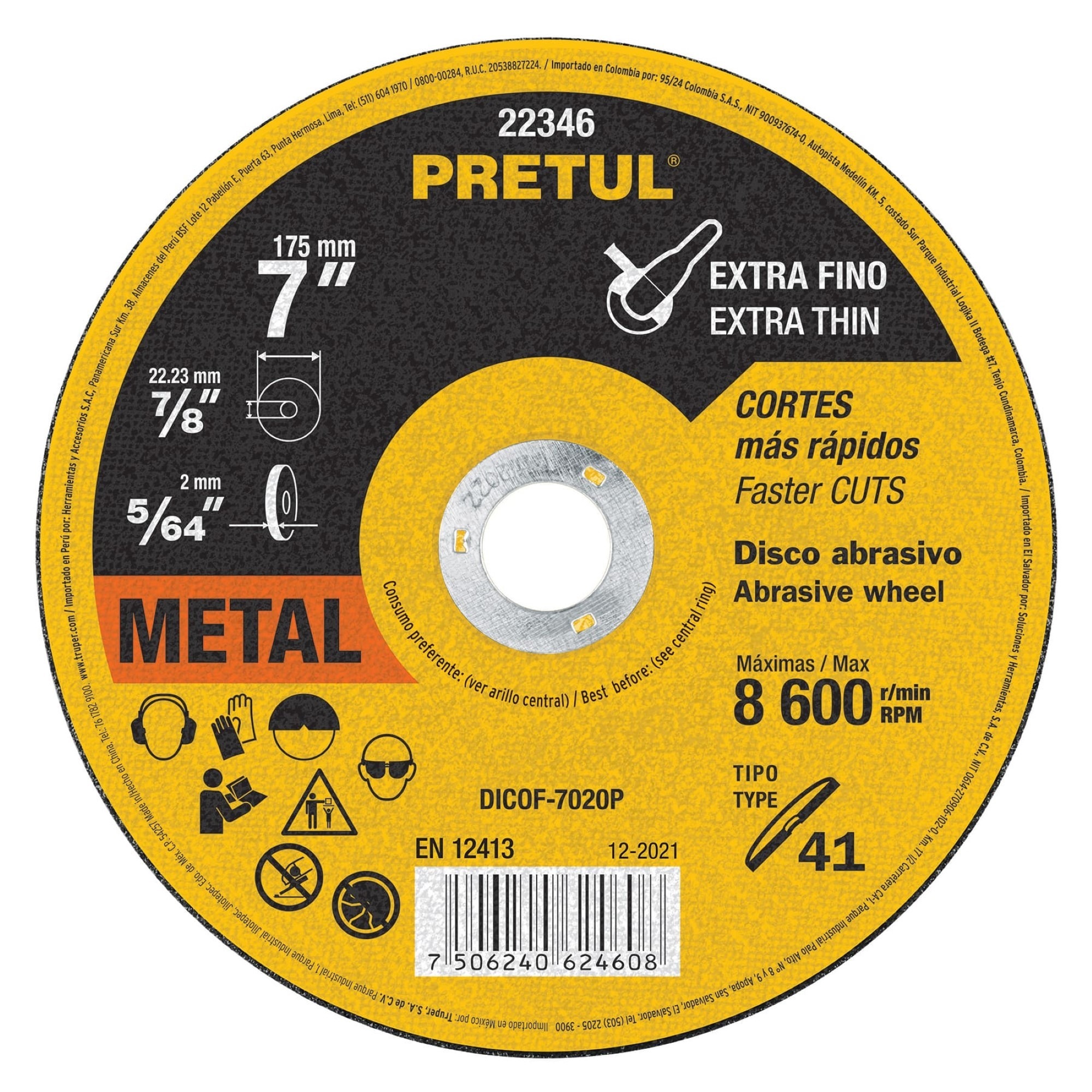 Disco Corte Extrafino De Metal De 7". Uso General