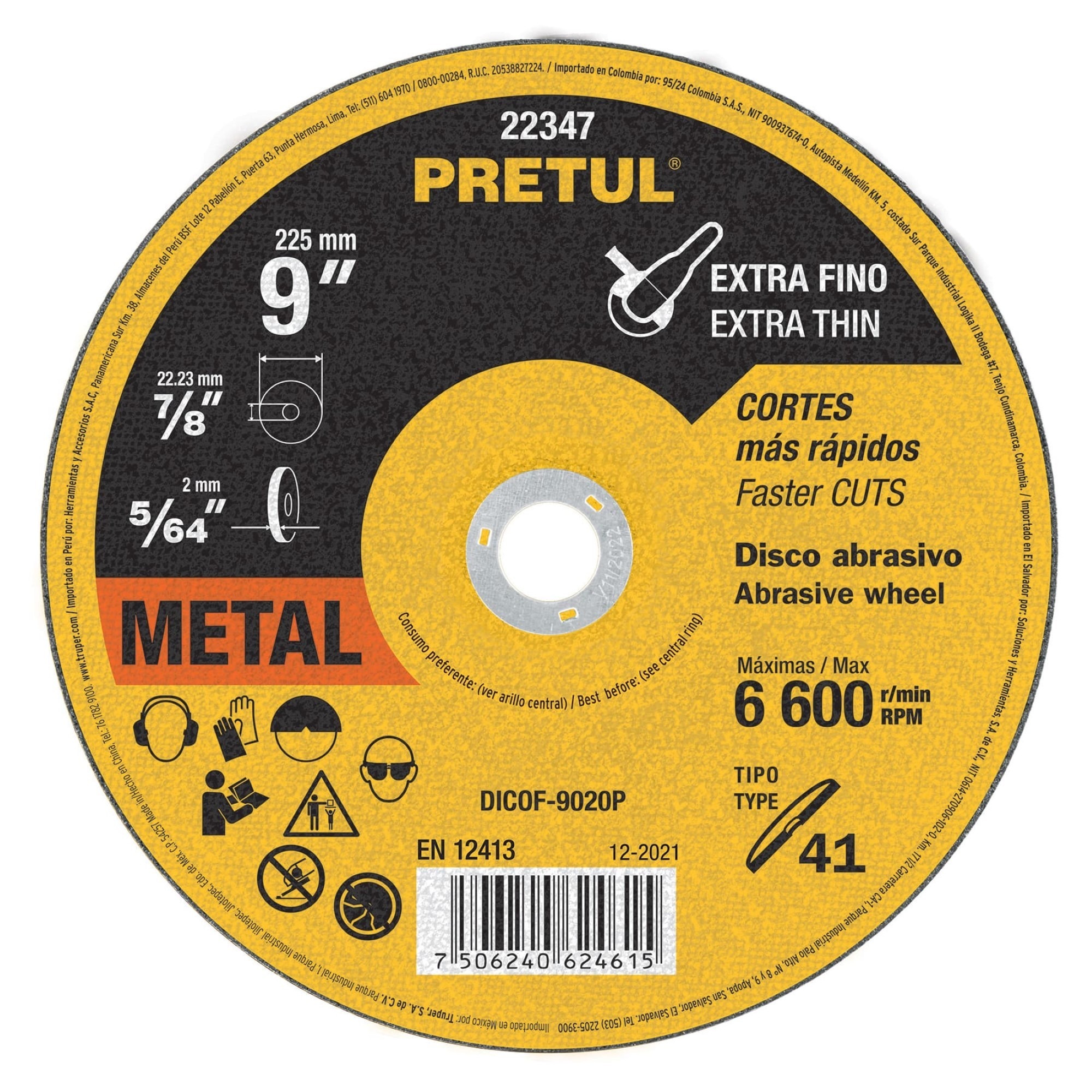 Disco Corte Extrafino De Metal De 9". Uso General