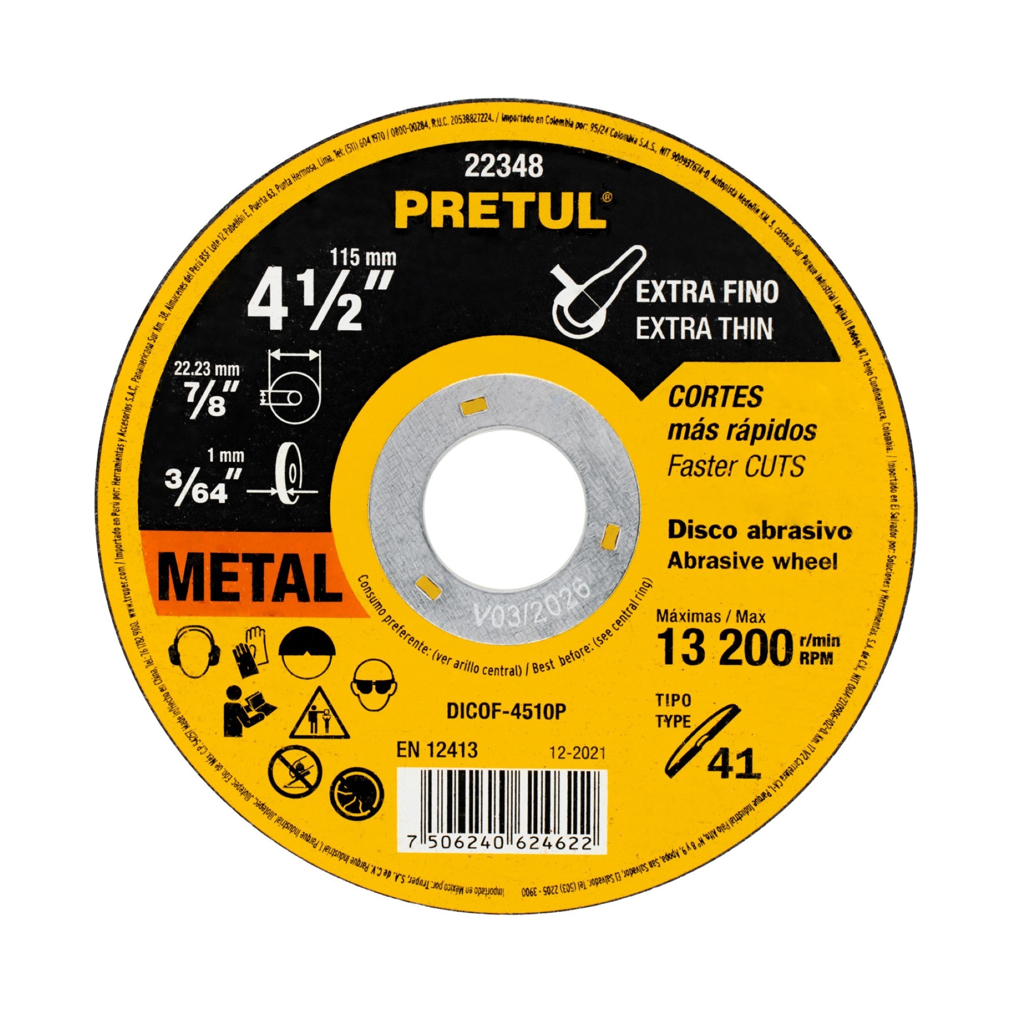 Disco Corte Extrafino De Metal De 4.1/2". Uso General