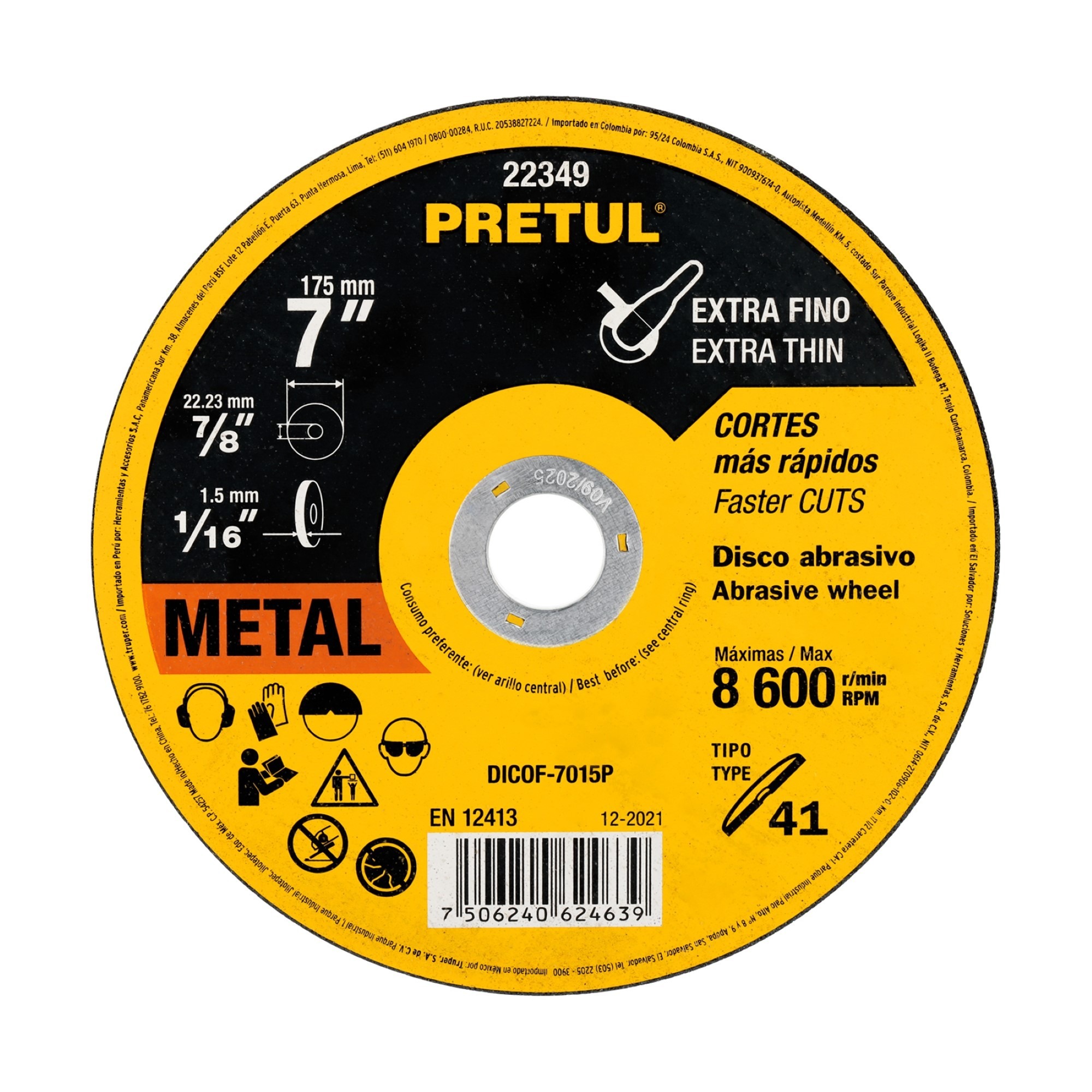 Disco Corte Extrafino De Metal De 7". Uso General