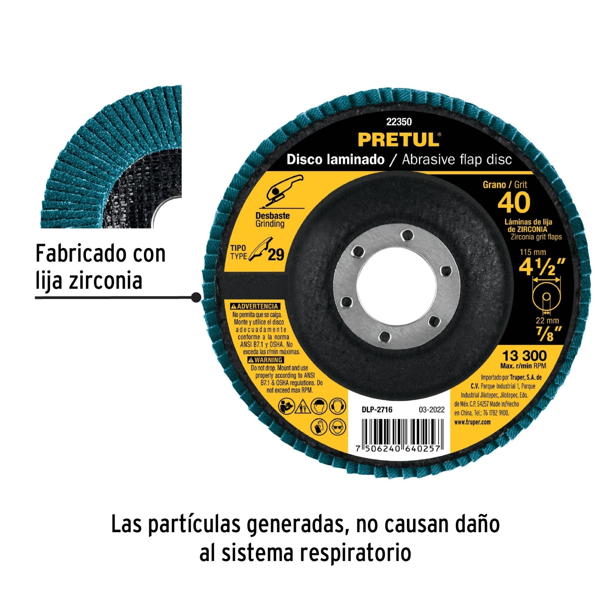 Disco Laminado Flap De 4.1/2" Centro 7/8" Grano 40 - Imagen 7