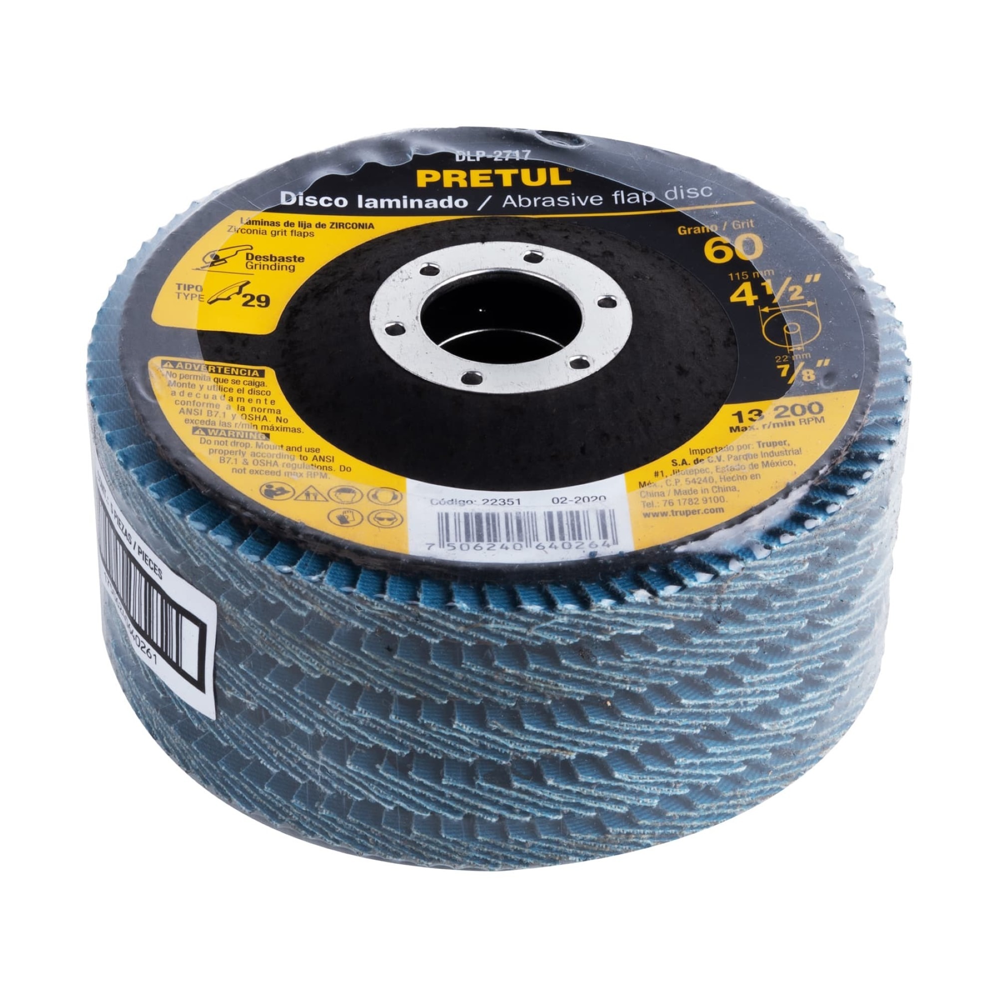 Disco Laminado Flap De 4.1/2" Centro 7/8" Grano 60 - Imagen 2