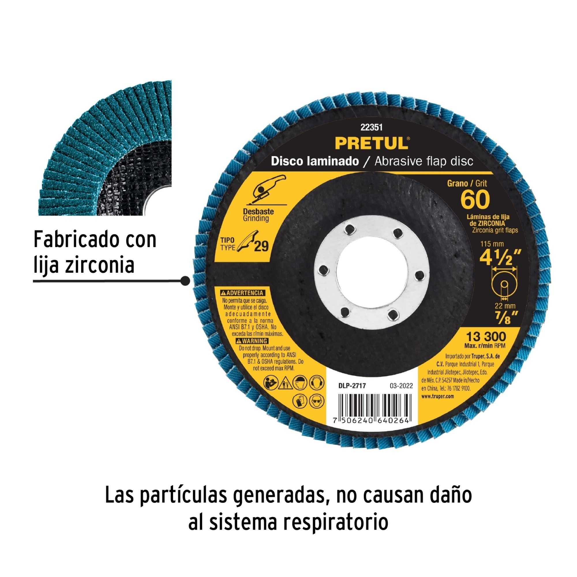 Disco Laminado Flap De 4.1/2" Centro 7/8" Grano 60 - Imagen 3