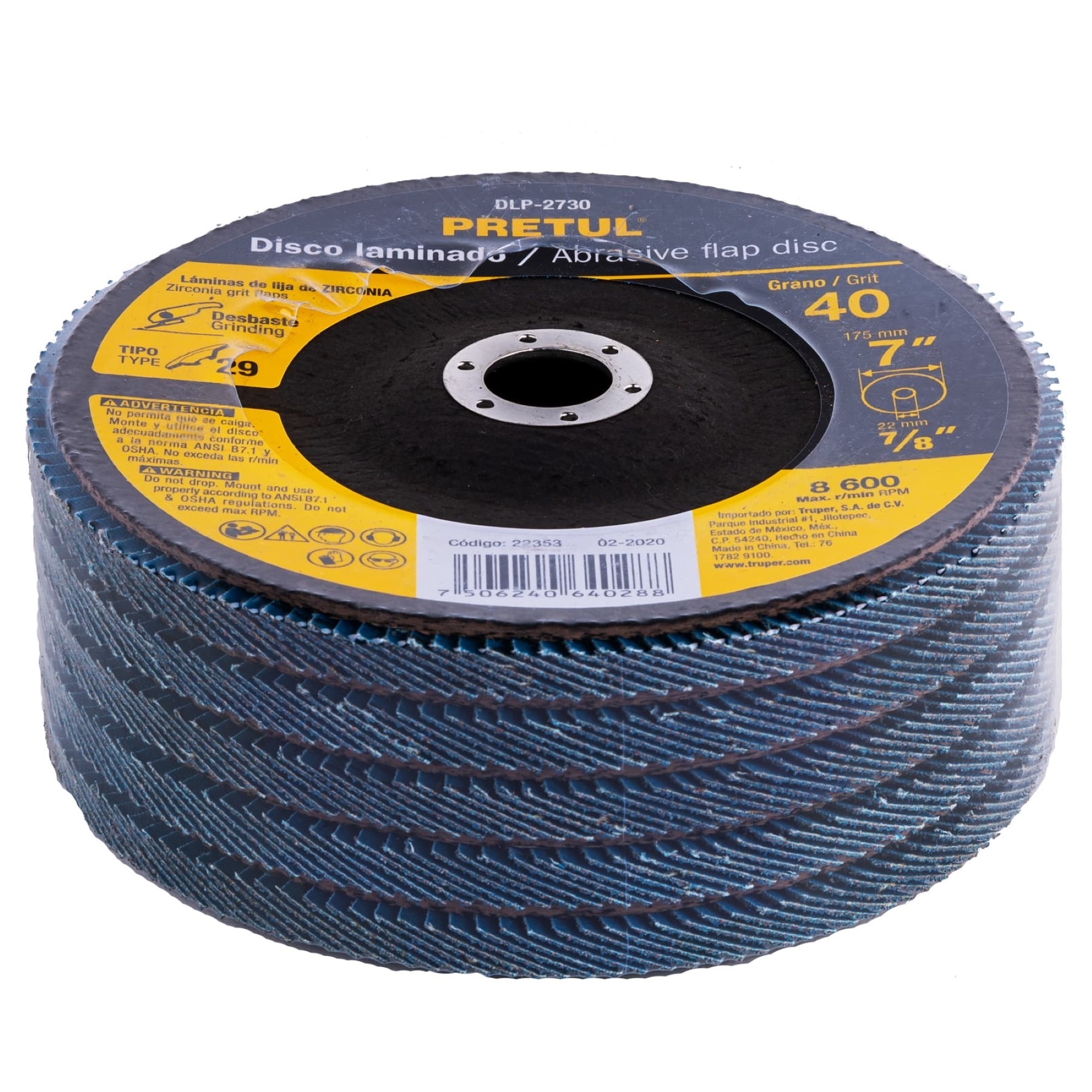 Disco Laminado Flap De 7". Centro 7/8". Grano 40 - Imagen 2