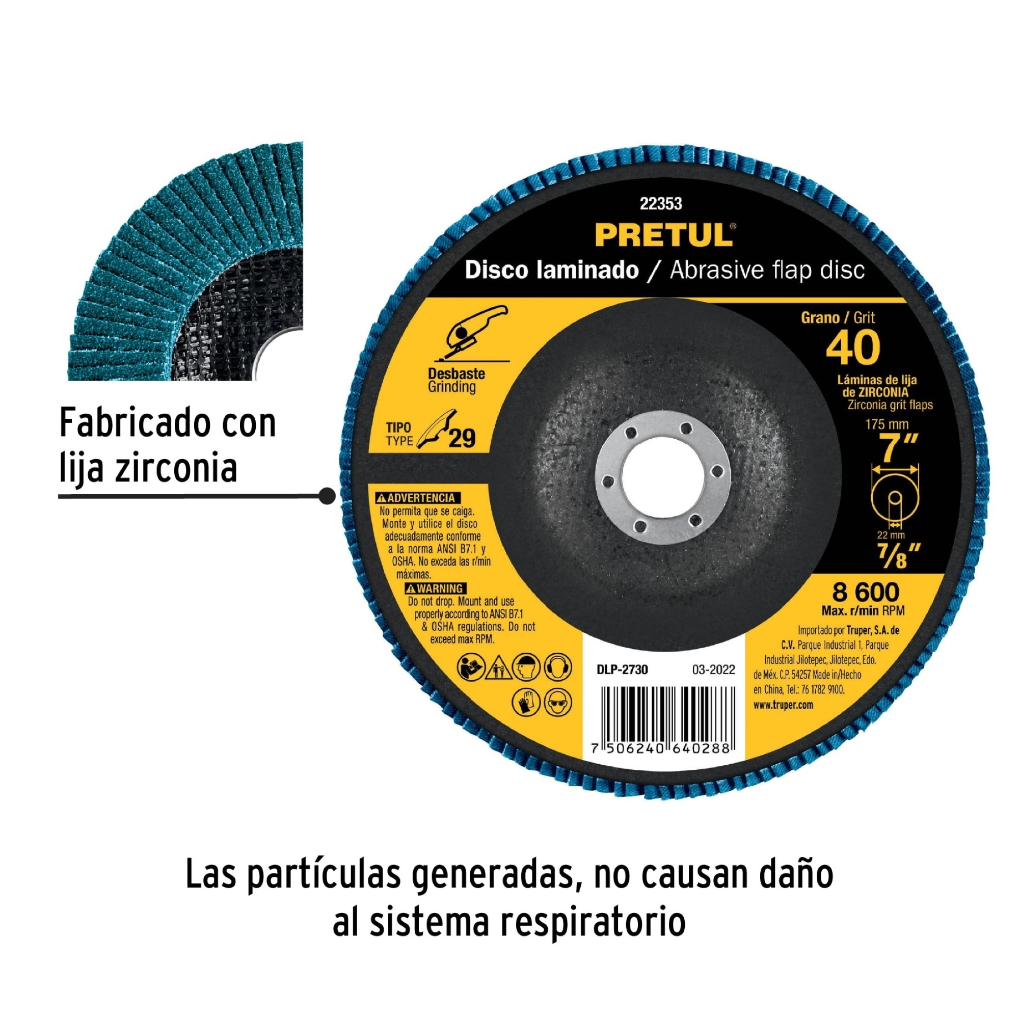 Disco Laminado Flap De 7". Centro 7/8". Grano 40 - Imagen 3