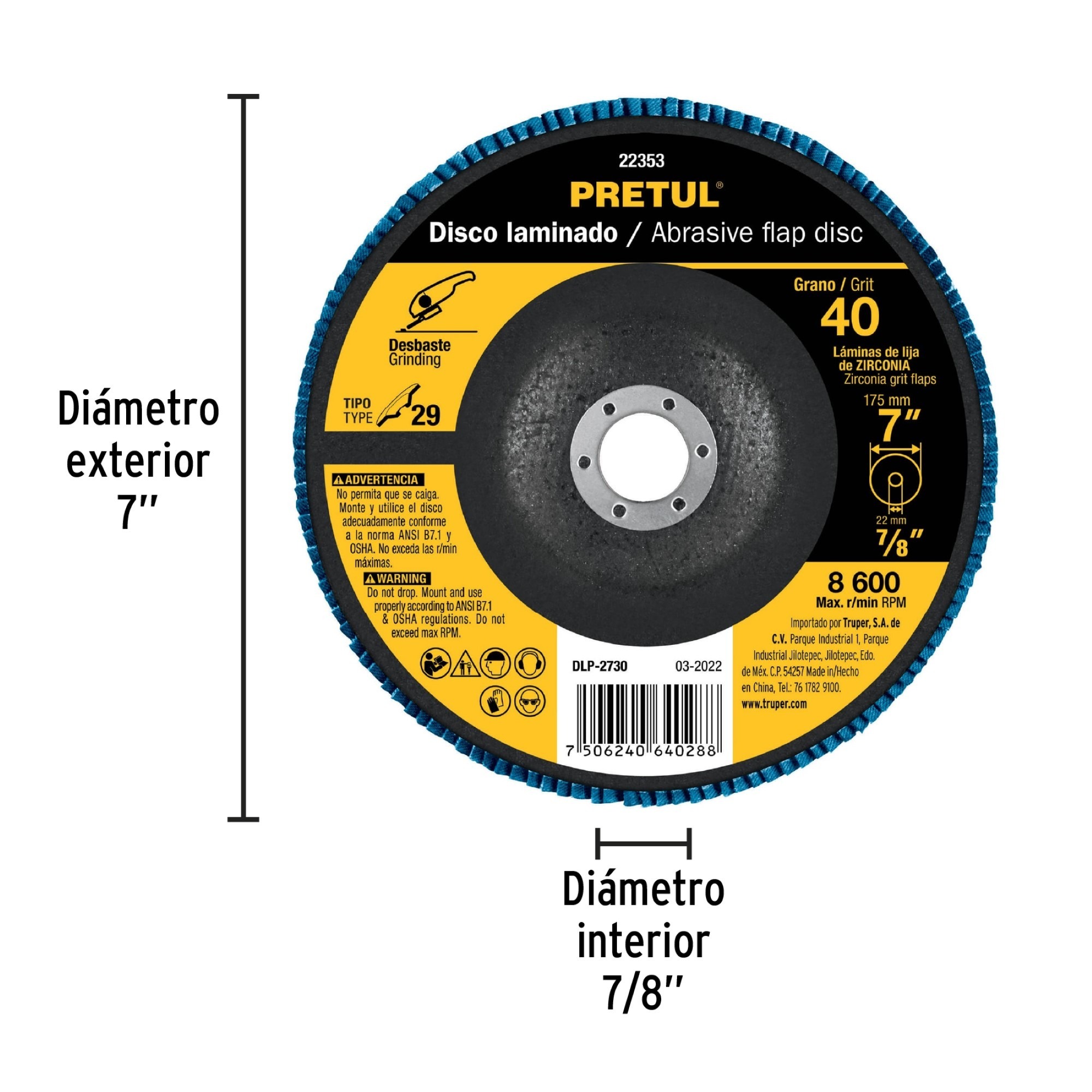 Disco Laminado Flap De 7". Centro 7/8". Grano 40 - Imagen 5
