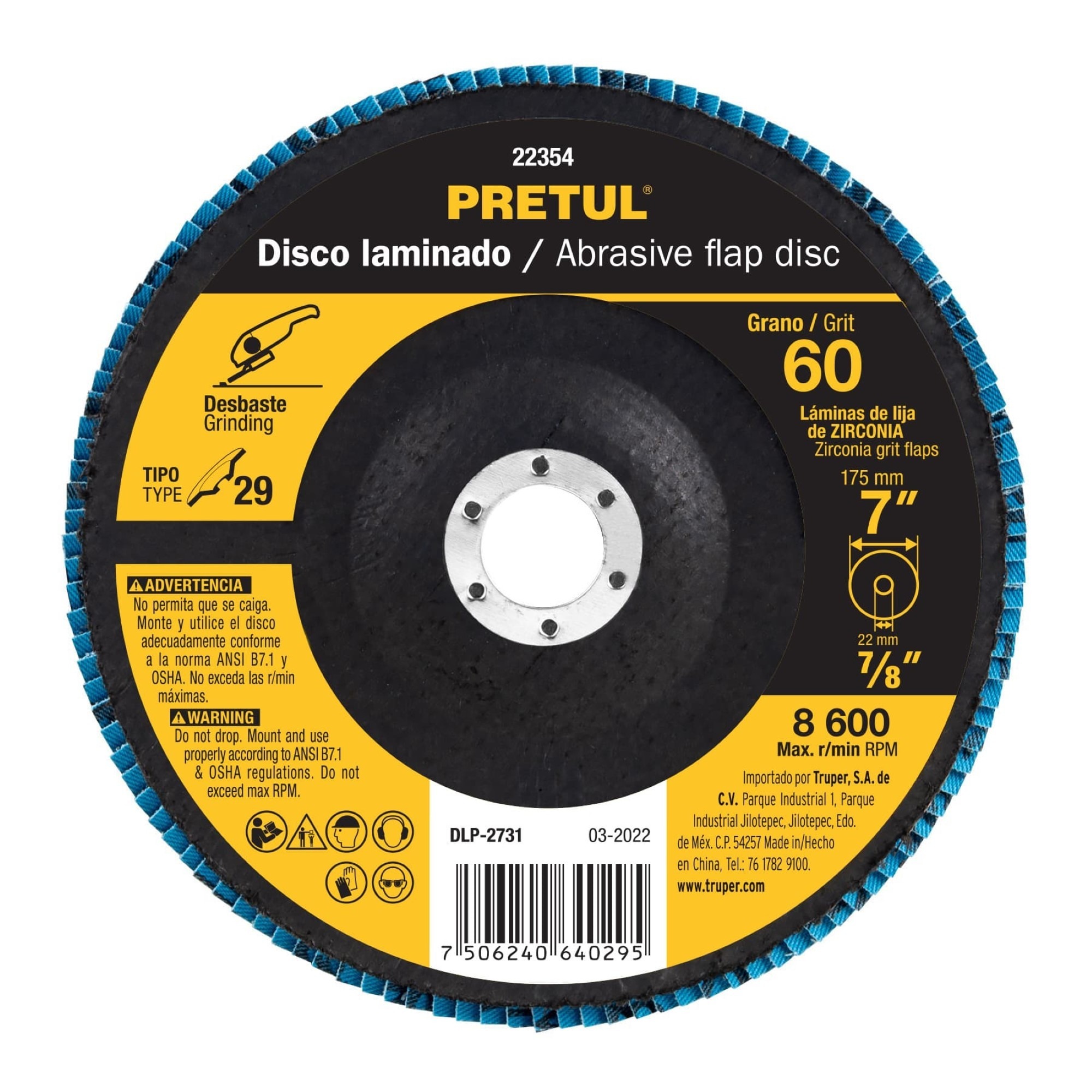 Disco Laminado Flap De 7". Centro 7/8". Grano 60