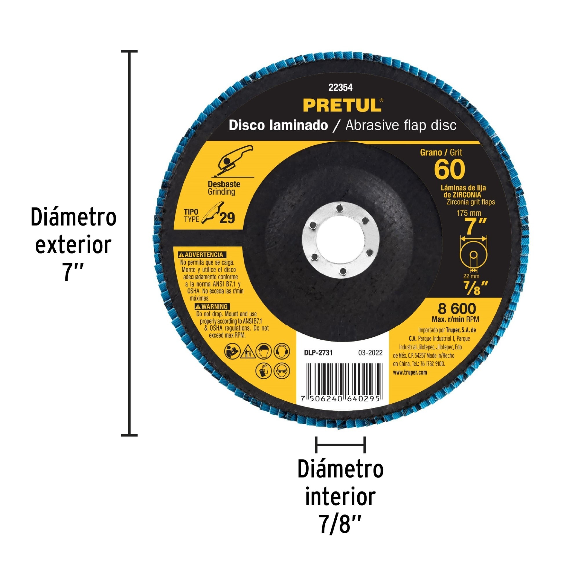 Disco Laminado Flap De 7". Centro 7/8". Grano 60 - Imagen 5
