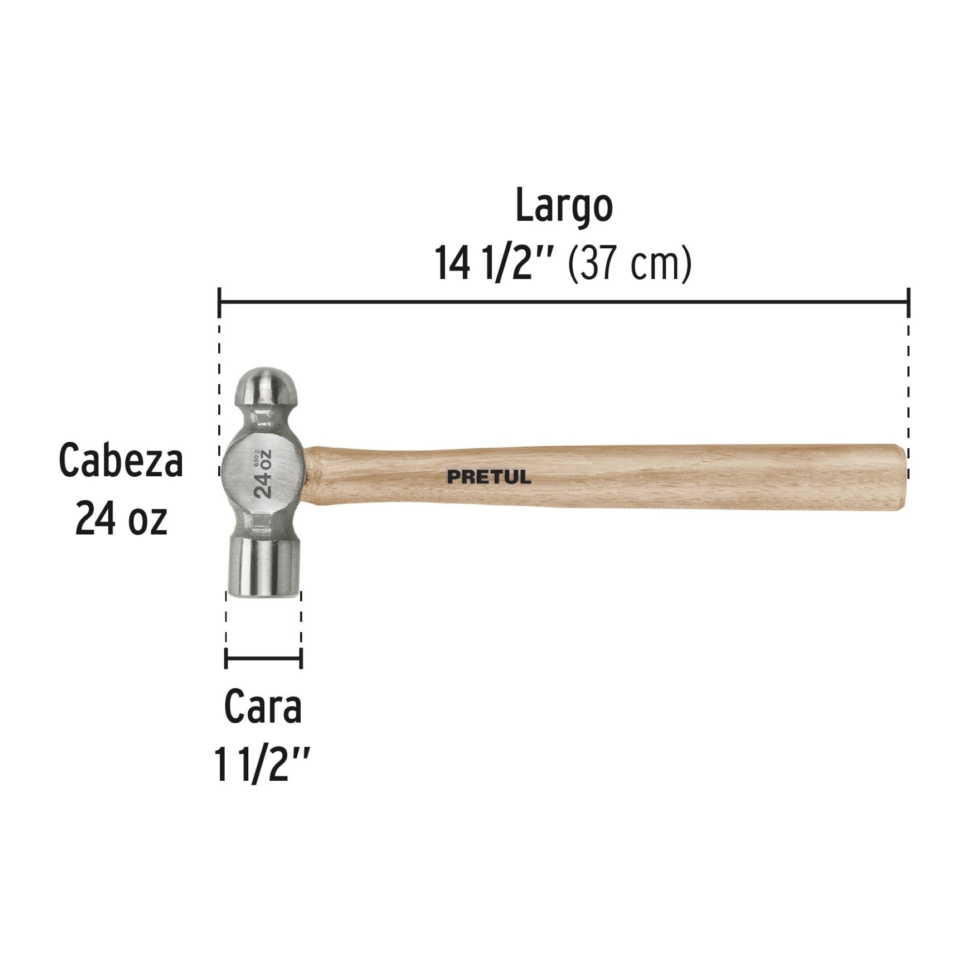 Martillo De Bola De 37 cm 24 Oz Mango De Madera - Imagen 3
