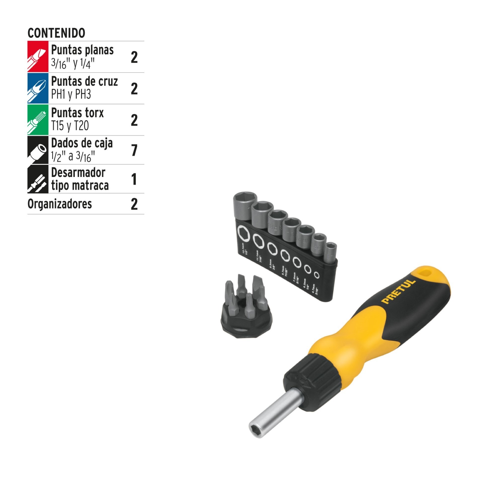 Desarmador Tipo Matraca Con 6 Puntas Y 7 Dados - Imagen 2