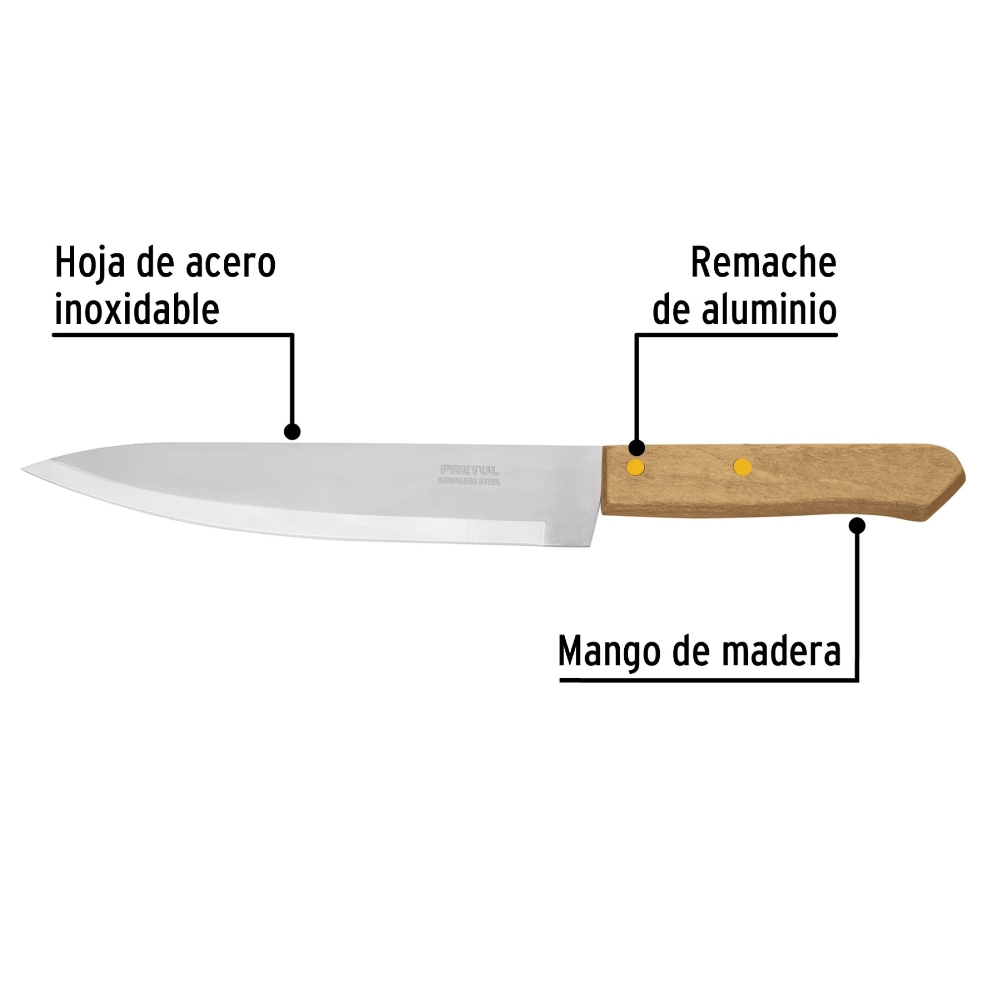 Cuchillo De Chef De 8" Con Mango De Madera - Imagen 3