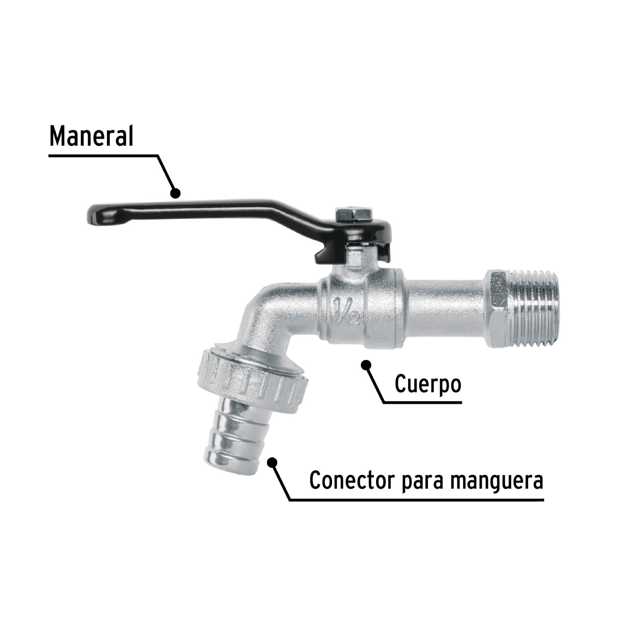 Llave De Agua De 1/2" Zamac Con Valvula De Paso Para Jardín - Imagen 4