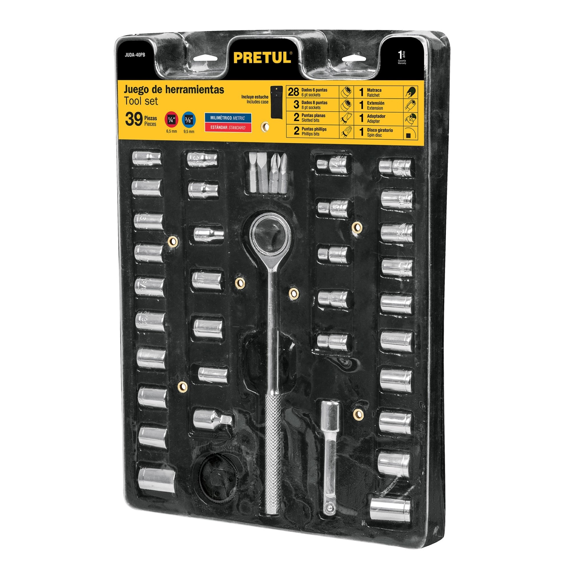 Juego De Copas Puntas Y Ratchet 39 Piezas 1/4" Y 3/8"