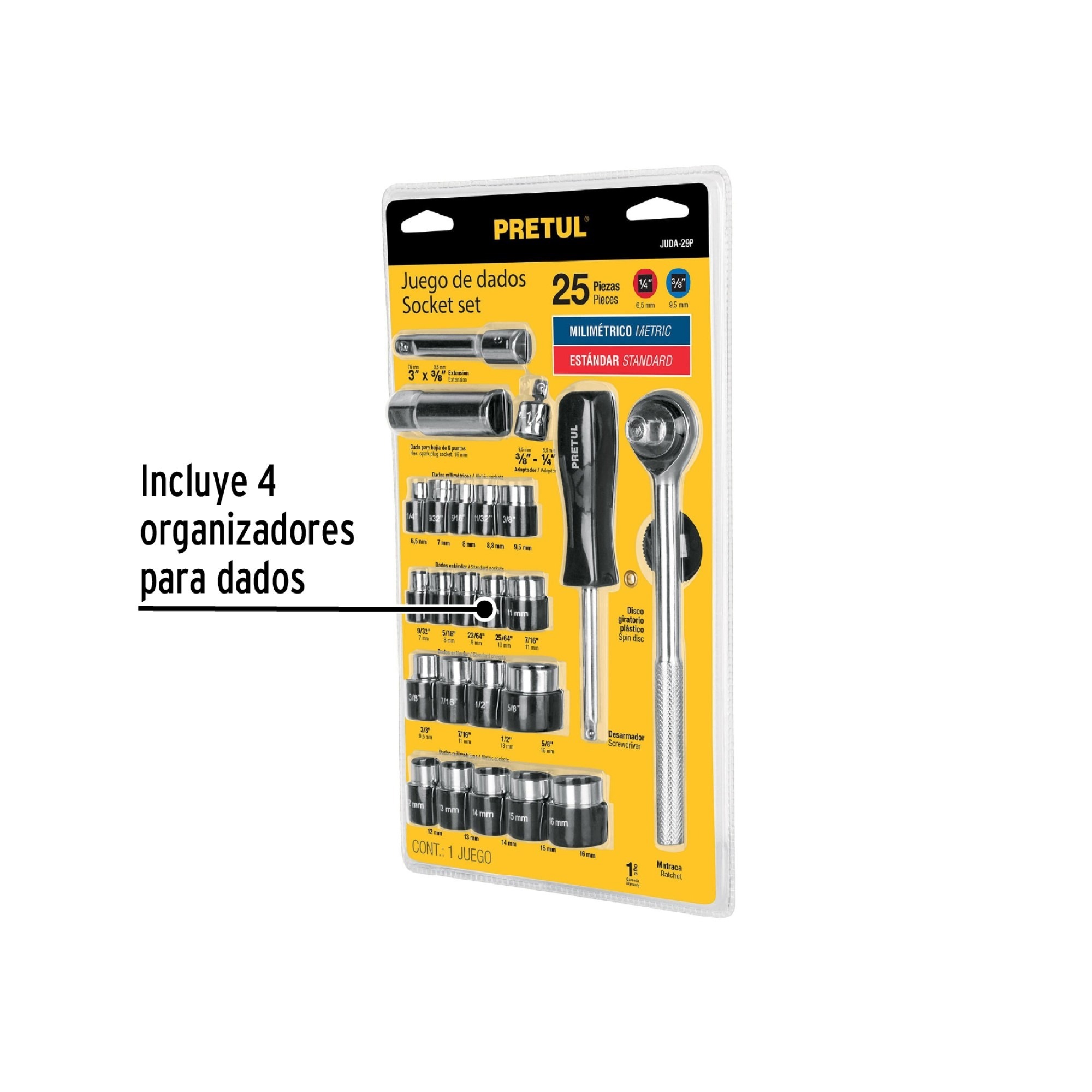 Juego De Copas Y Ratchet 25 Piezas. Cuadrante 1/4" Y 3/8" - Imagen 4