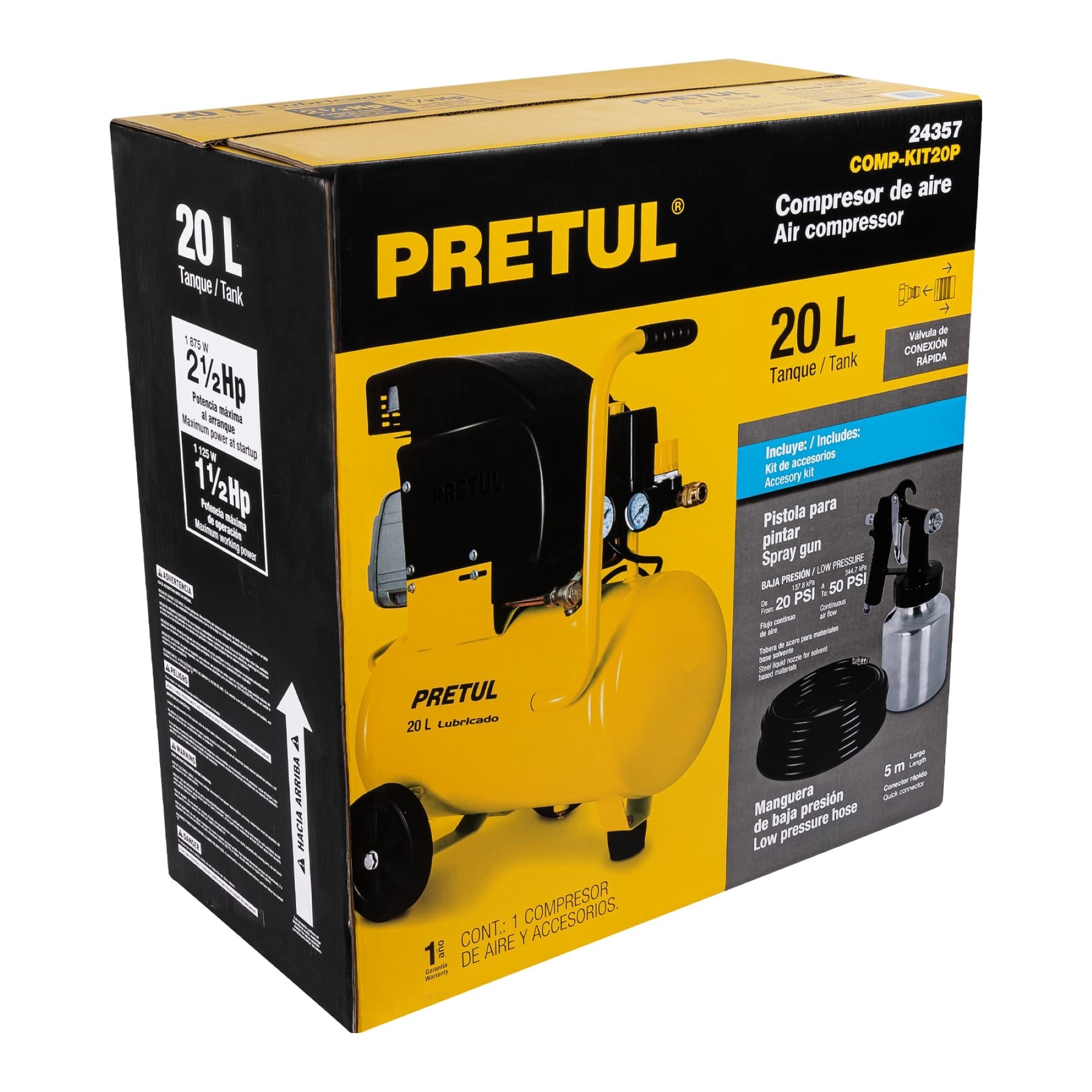 Compresor De Aire Eléctrico Portail 20 L Manguera Y Pistola - Imagen 2