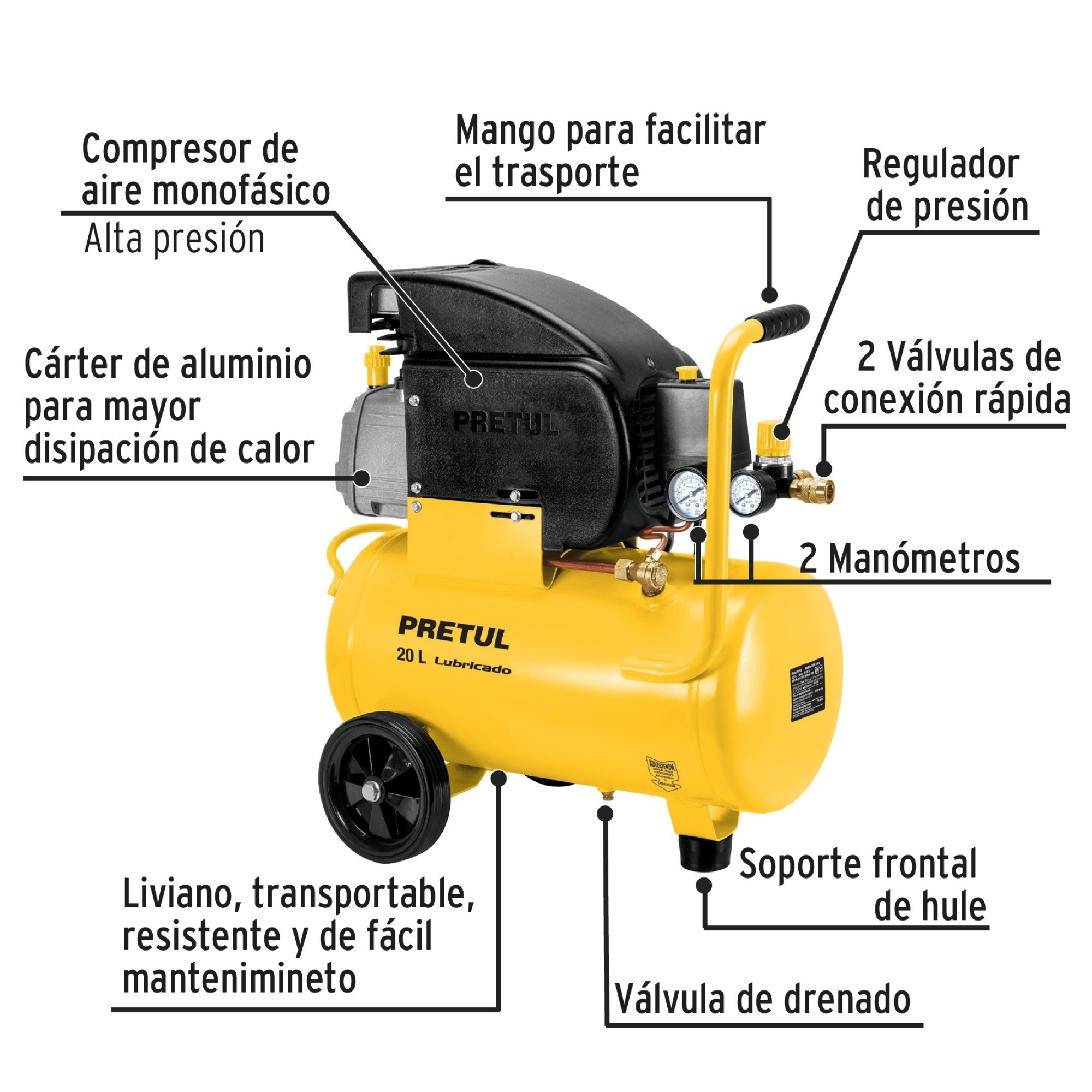 Compresor De Aire Eléctrico Portail 20 L Manguera Y Pistola - Imagen 3