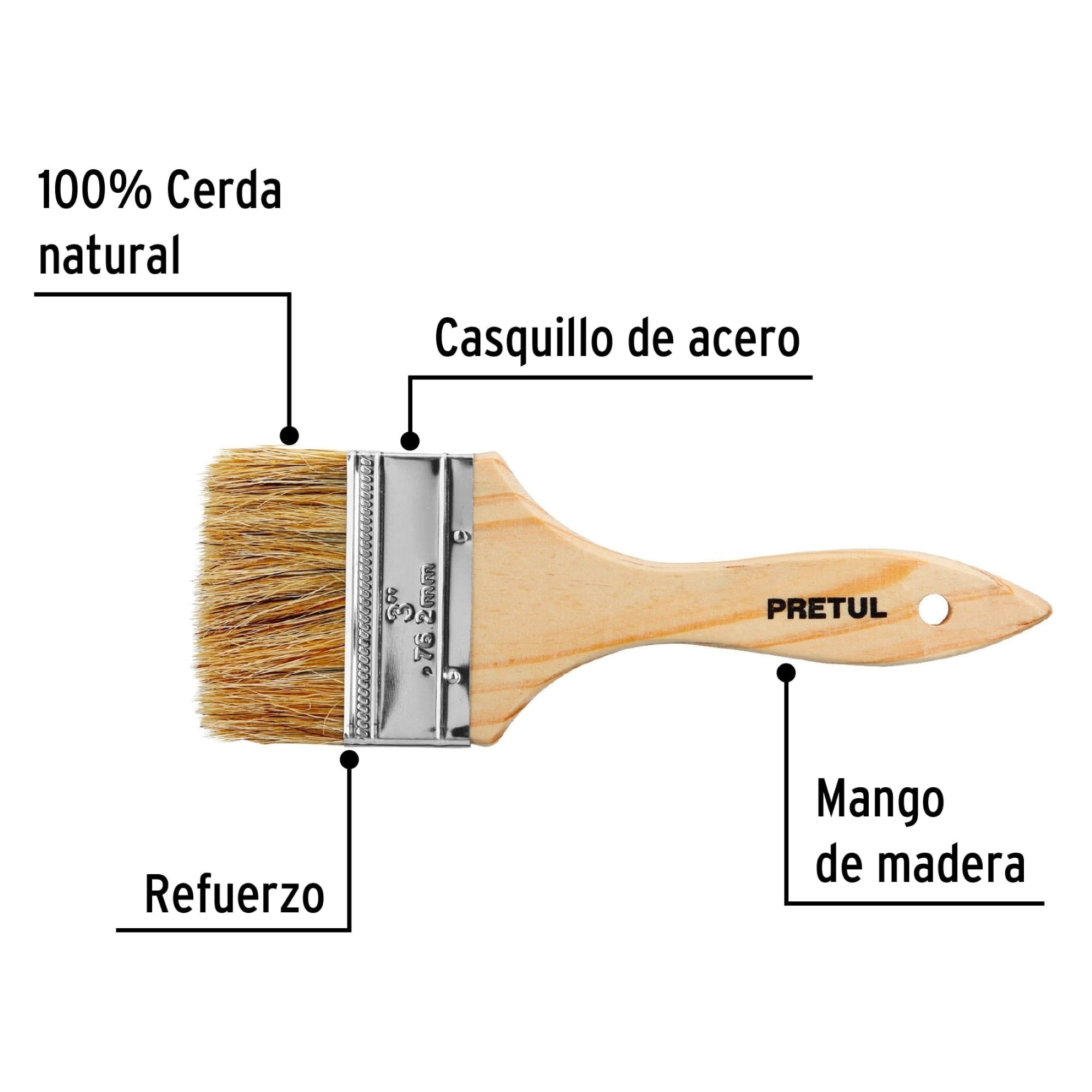Brocha De 3" Con Mango De Madera. Usos Generales - Imagen 3