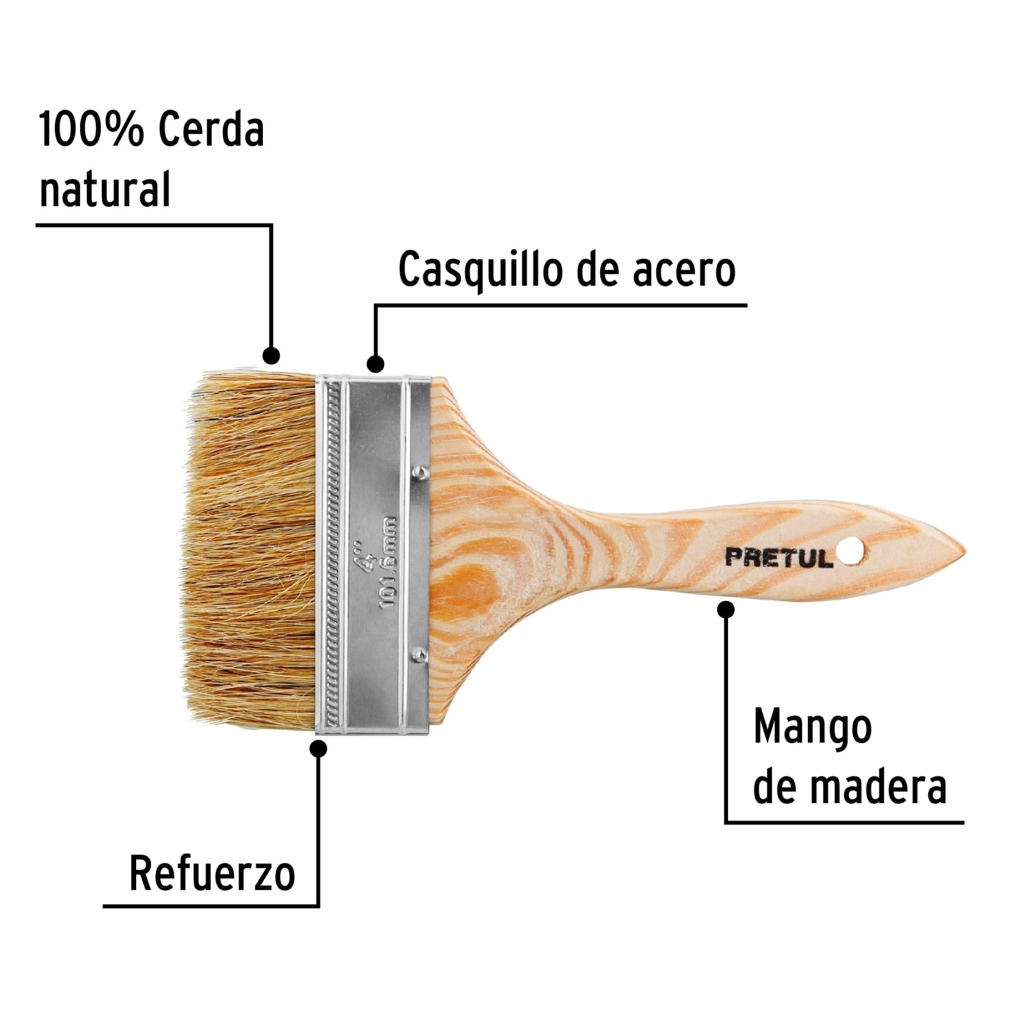 Brocha De 4" Con Mango De Madera. Usos Generales - Imagen 3