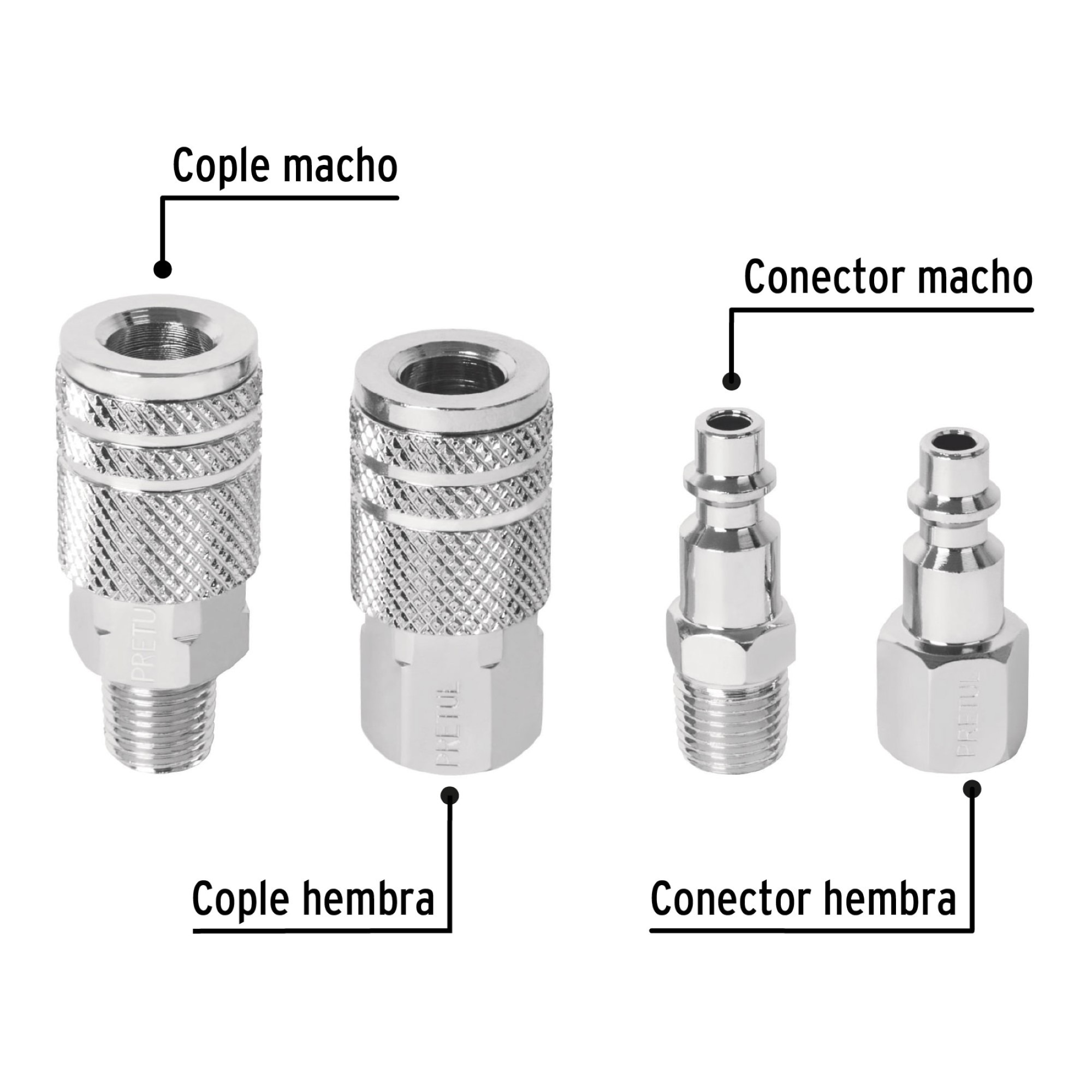 Juego De Acoples Rápidos Cromados Para Compresor 4 Piezas - Imagen 3