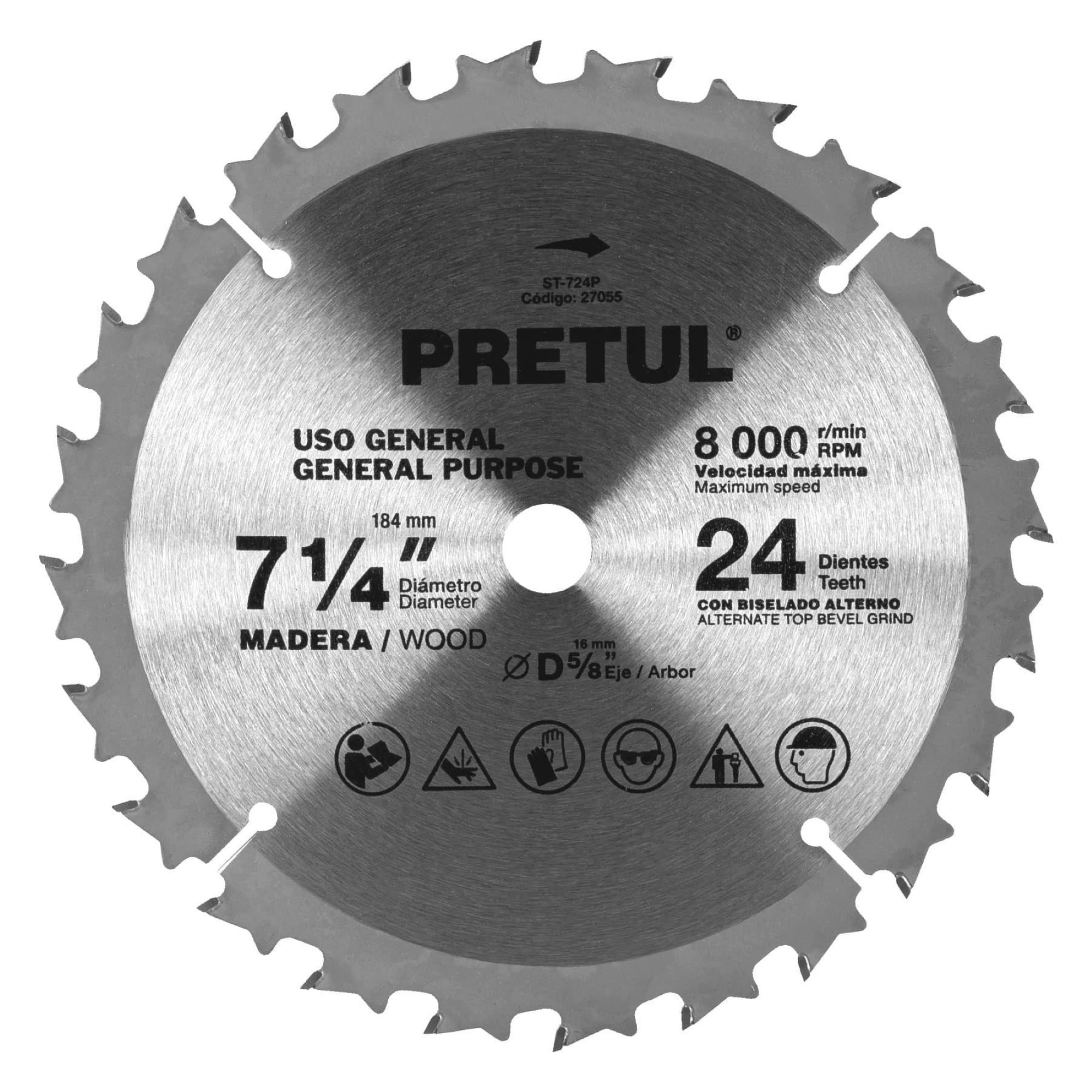 Disco Sierra De 7-1/4" Para Madera Con 24 Dientes