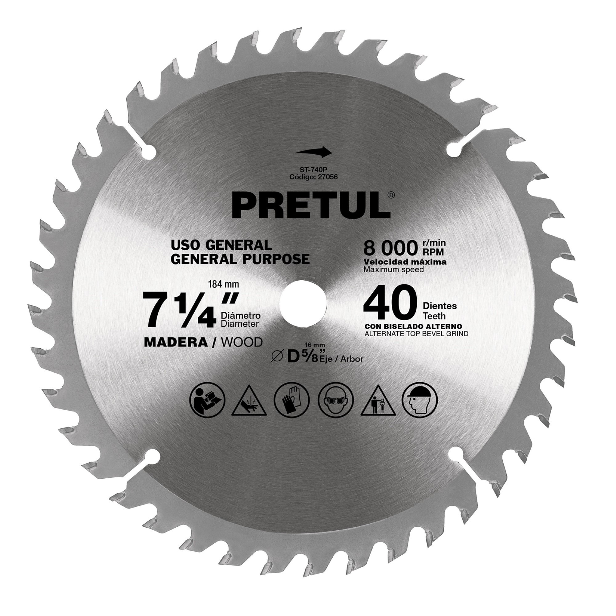 Disco Sierra De 7-1/4" Para Madera Con 40 Dientes