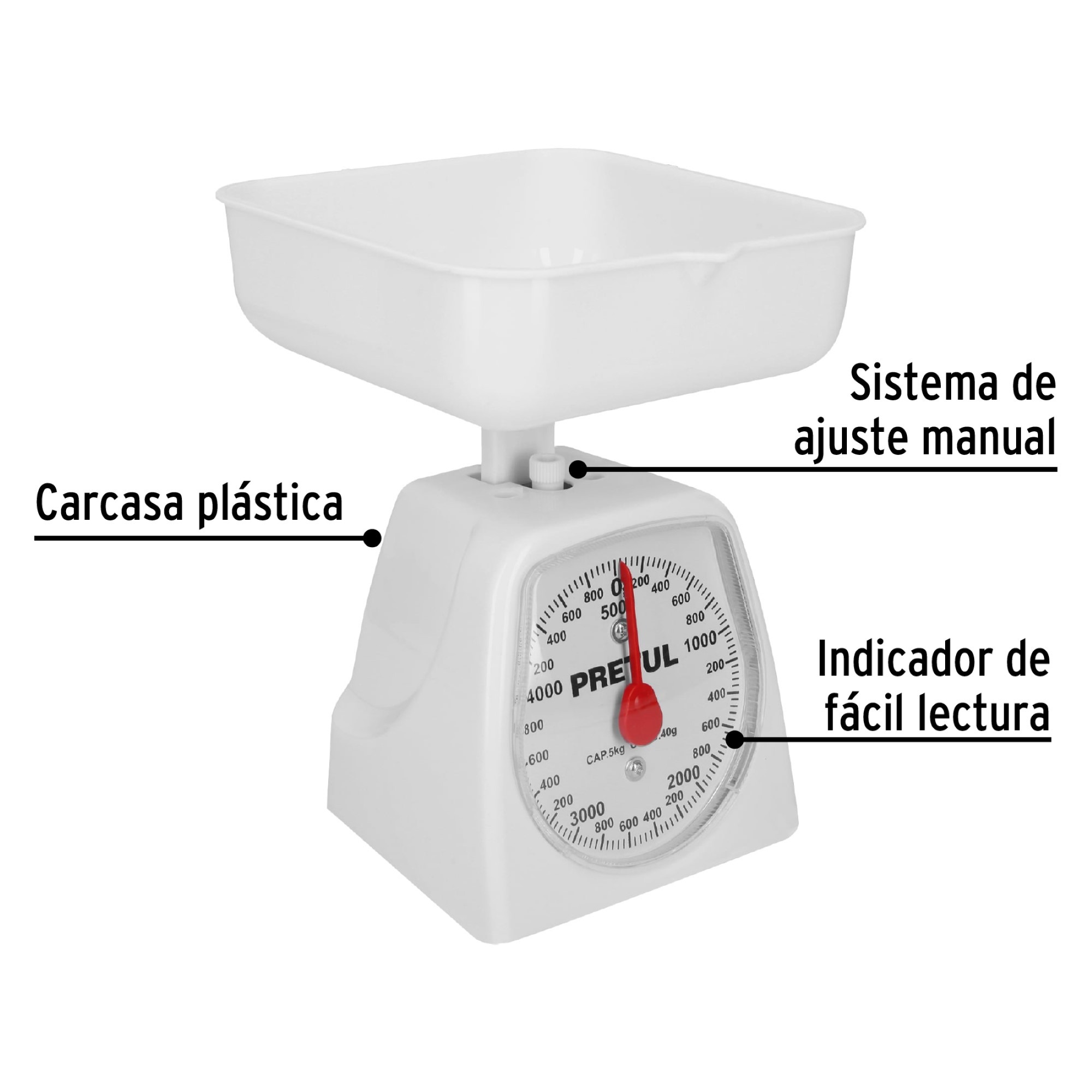 Báscula O Gramera Mecánica Plástica De 5 Kg  Incluye Bandeja - Imagen 3