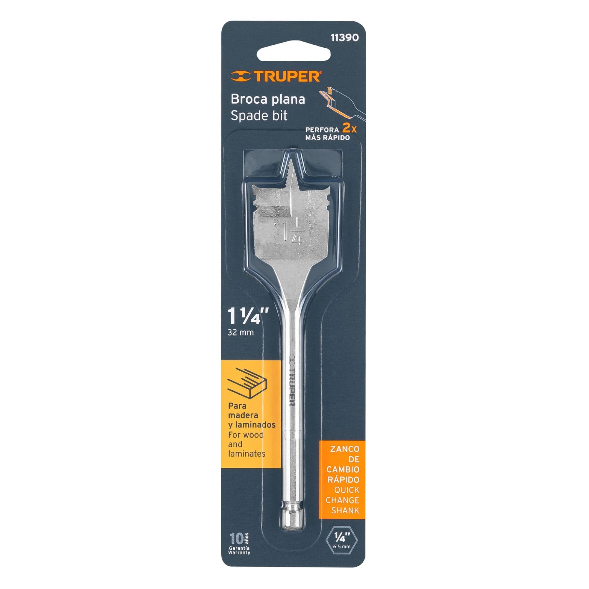 Broca Espada Para Madera De 1.1/4" Zanco Hexagonal 1/4" - Imagen 2