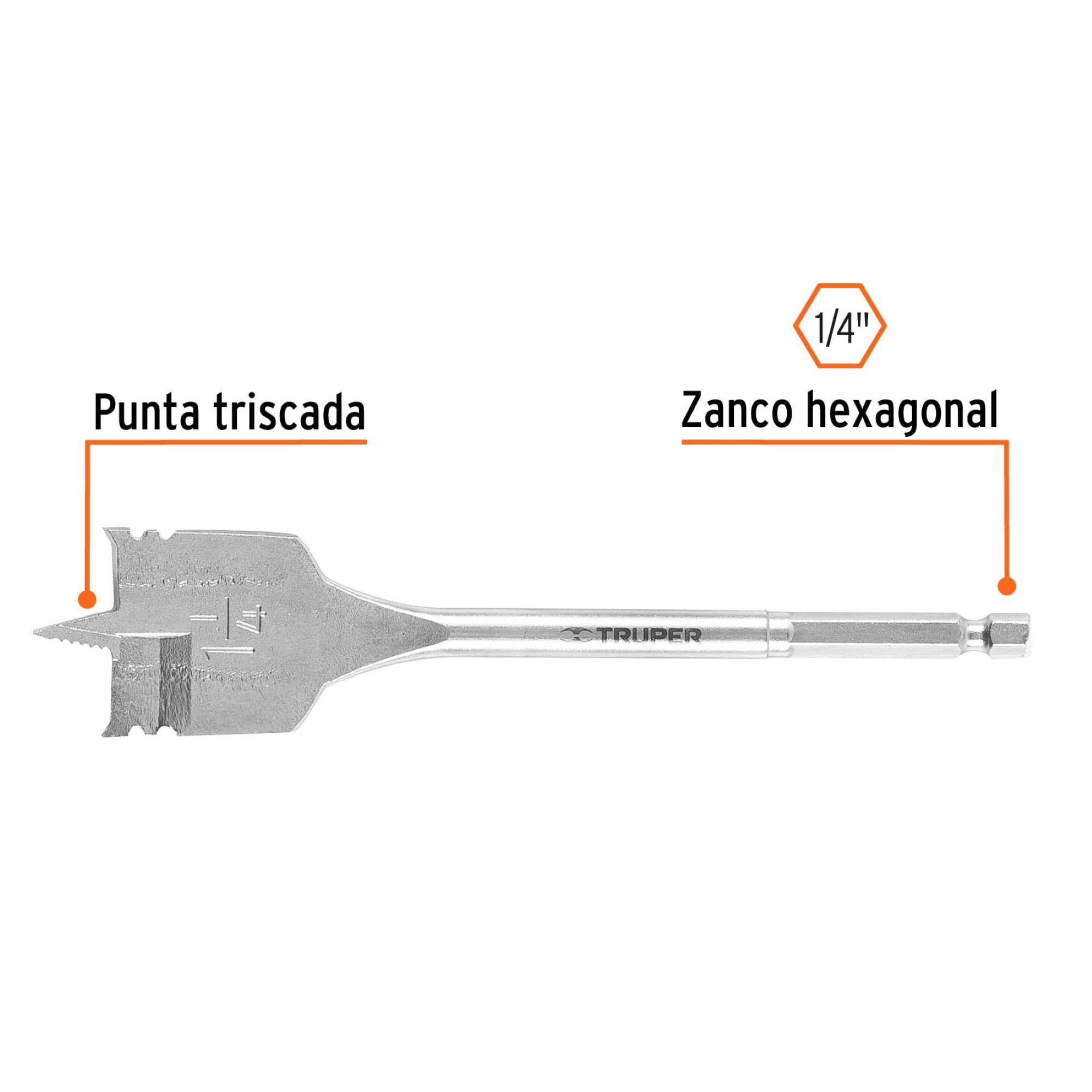 Broca Espada Para Madera De 1.1/4" Zanco Hexagonal 1/4" - Imagen 3