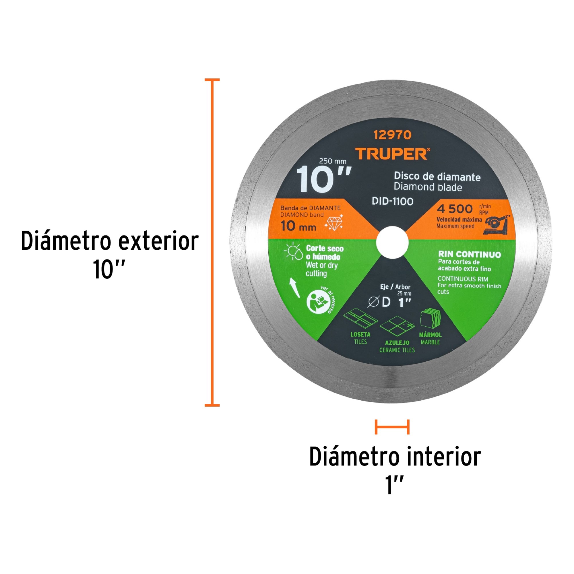 Disco De Diamante Rin Continuo De 10" Centro 7/8" - Imagen 3