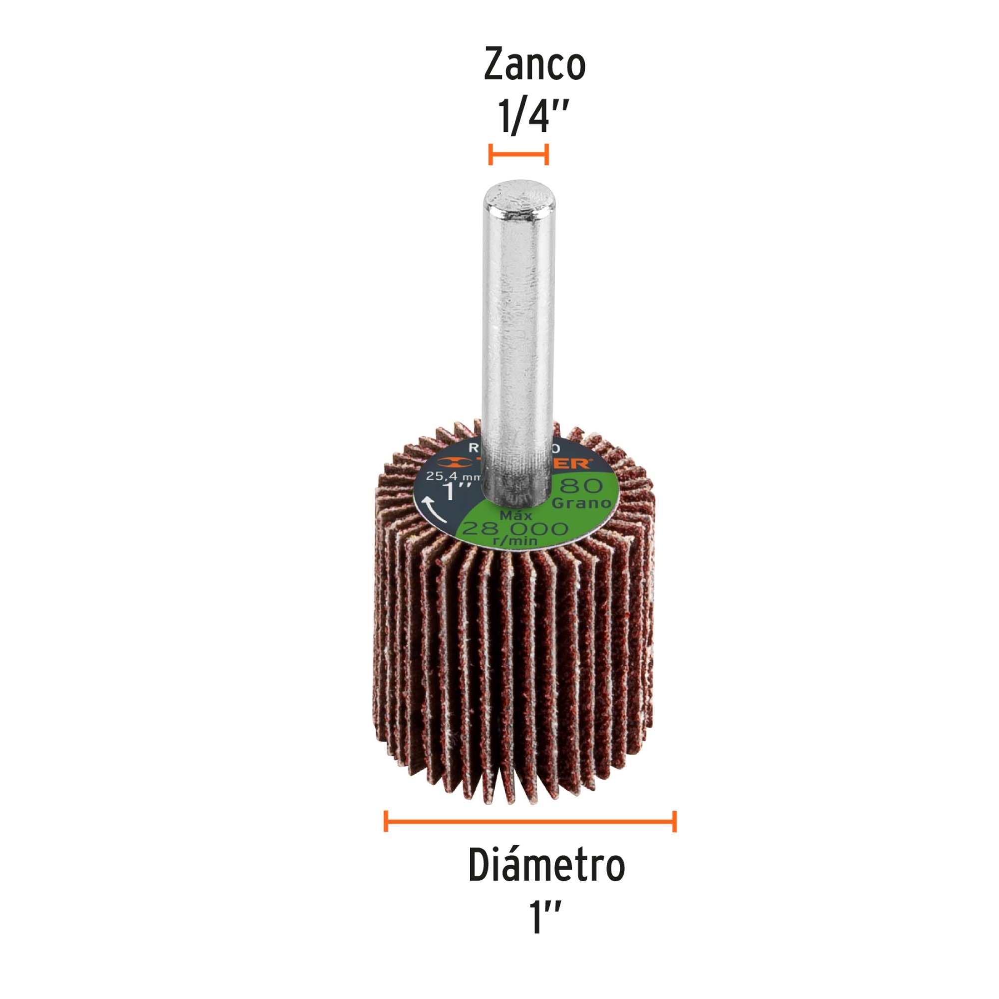 Rueda Flap De 1" Con Zanco De 1/4" Y Grano 80 - Imagen 2