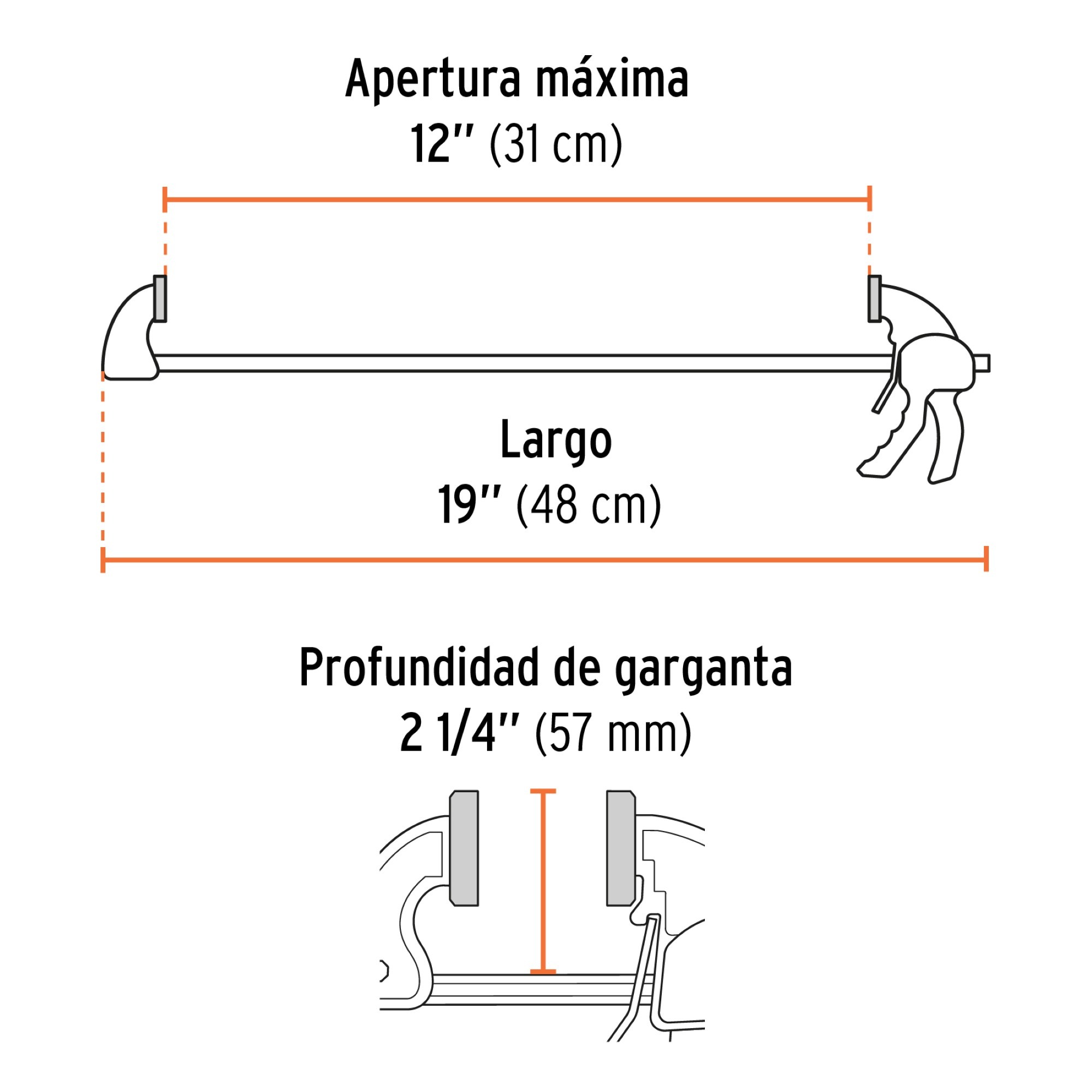 Prensa Rápida Para Carpintería De 12" Con Cuerpo De Nylon - Imagen 3
