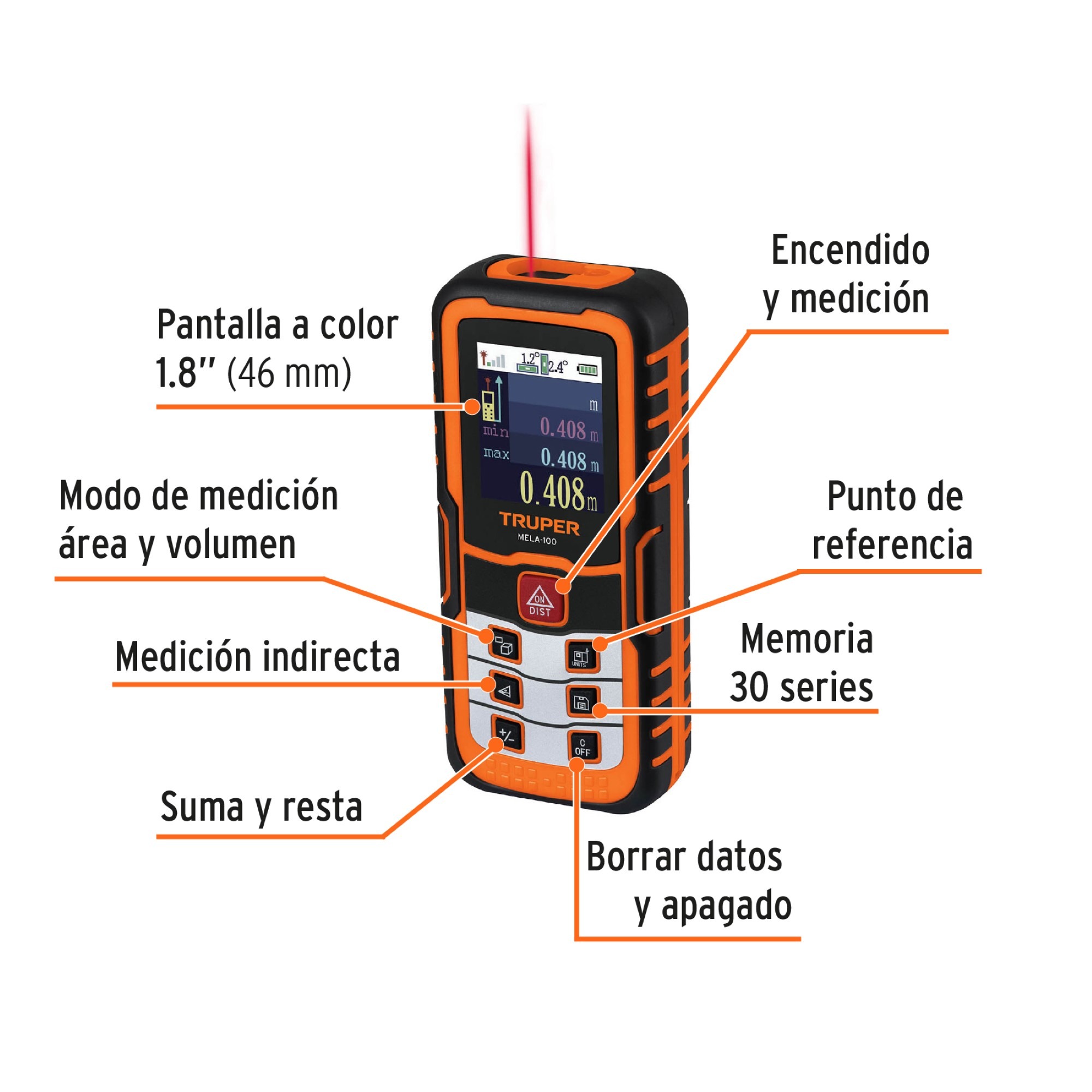 Medidor Láser De Distancia 100 m Anti impactos Con Estuche - Imagen 2